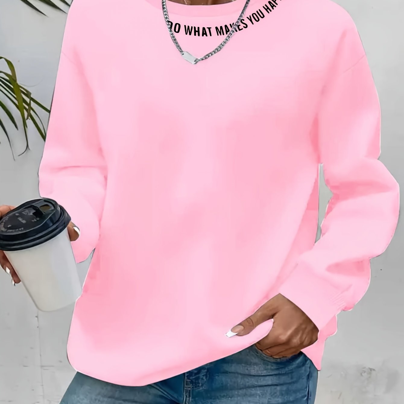 TEMU Fresh And Style Women's Hoodie, With Lettered Slogan Print, A Fashionable And Comfortable Loose Round-neck Swear For Autumn And Winter, A Casual