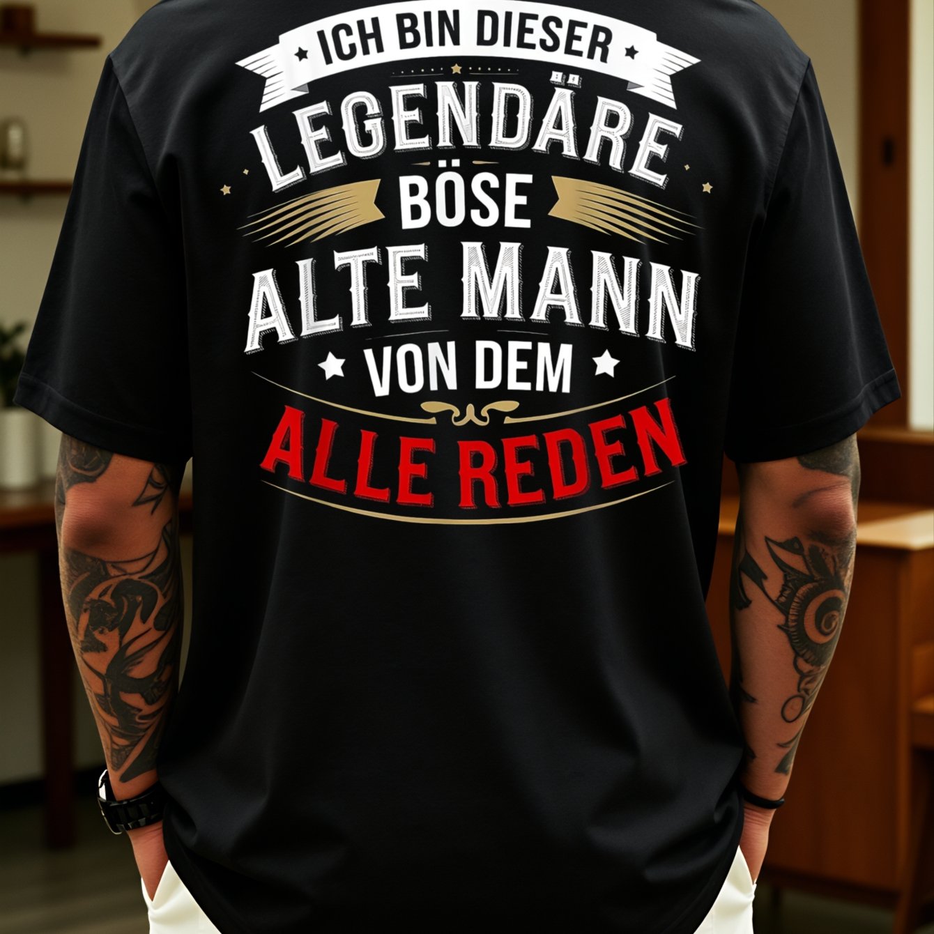 Men's T-shirt German Text Legend Bad Old For Man Everyone About Summer Wear Gift For Him Back Print, Plus Size