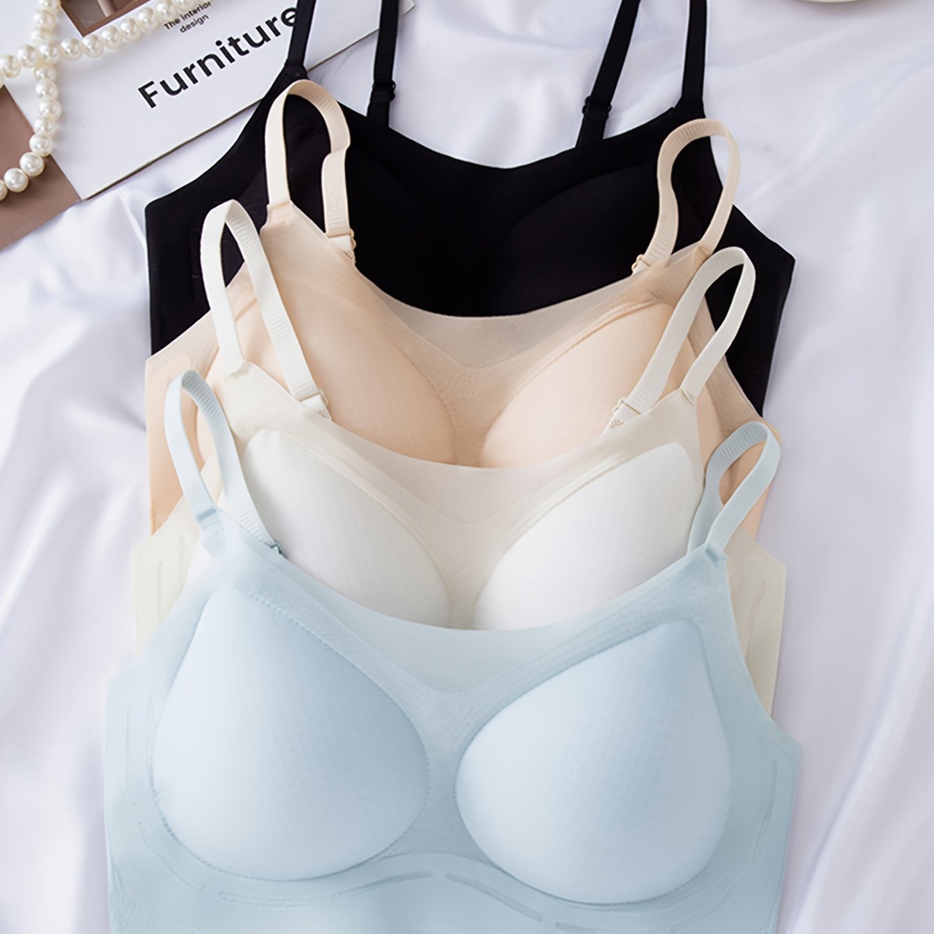 TEMU 4pcs Ultra-thin Seamless Fabric Women's Underwear With Adjustable Straps, Comfortable, Breathable, Cooling, Wire-free Bra