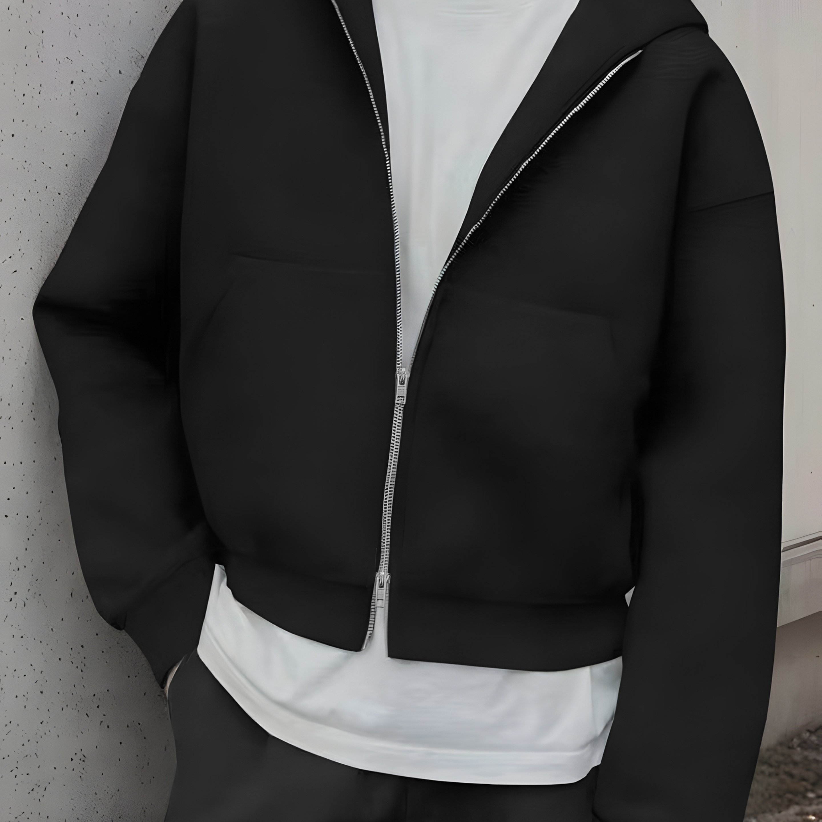 TEMU Sudadera con capucha para hombre, casual, fácil, de color sólido, con hombros caídos y cremallera, versátil para /otoño, con bolsillo, larga,