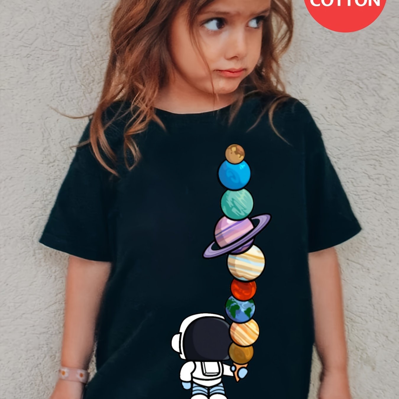 Image of Fashion Girls' Cartoon Astronaut Print T-shirt