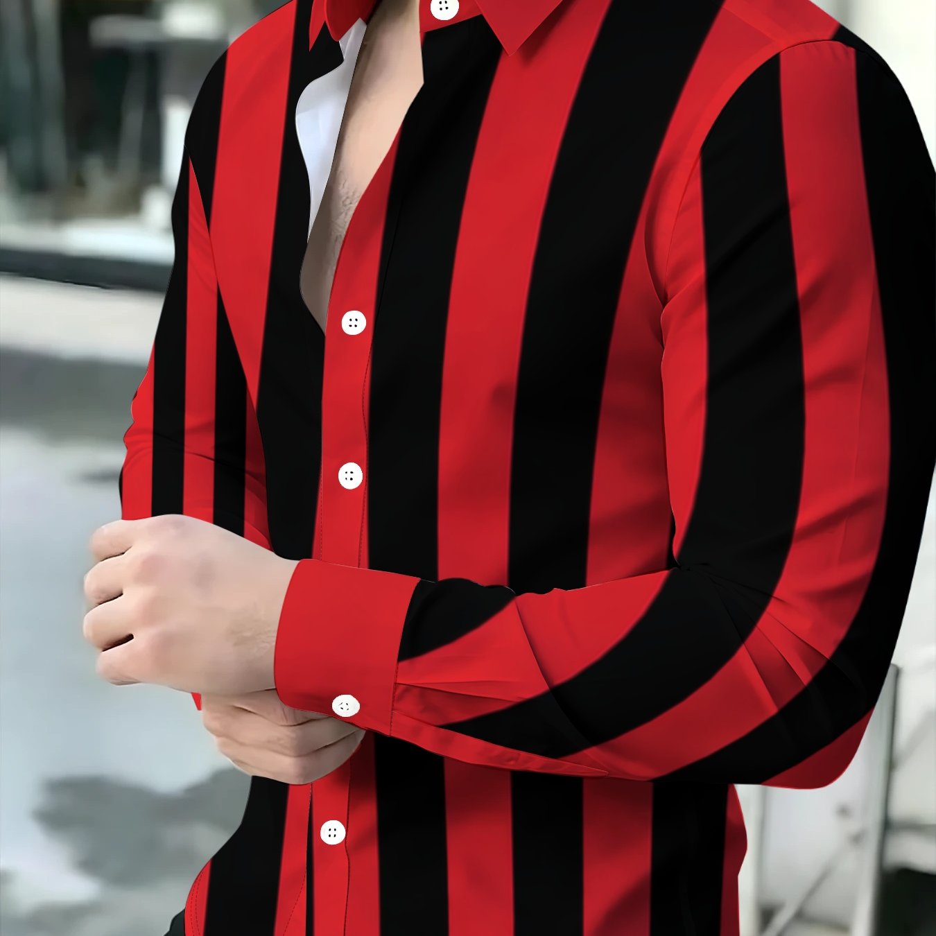 TEMU Lapel Lightweight Breathable Men's Regular Fit Casual Button-up Shirt, Random Print Design