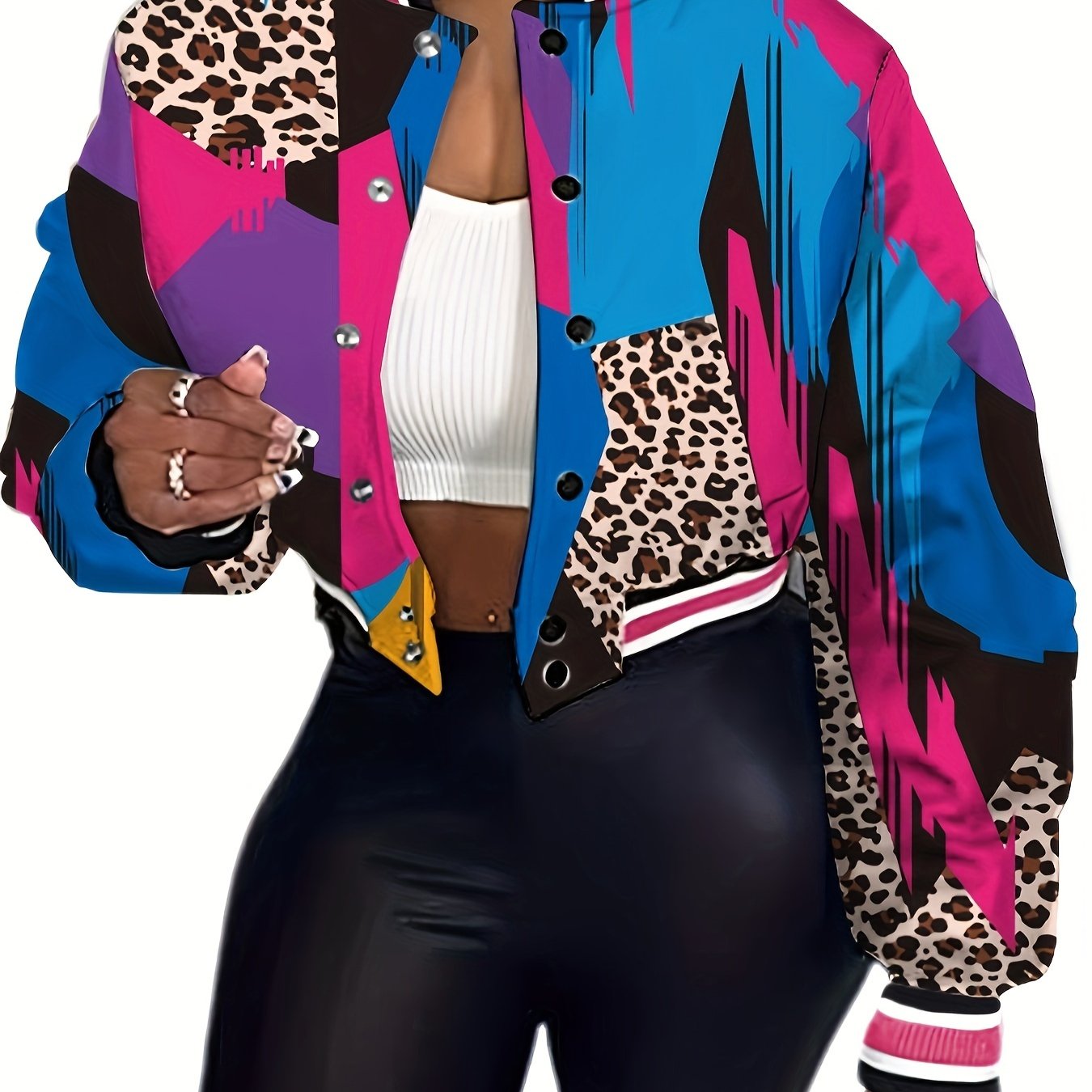 TEMU -designed Trendy Patterned Baseball Jacket For Women