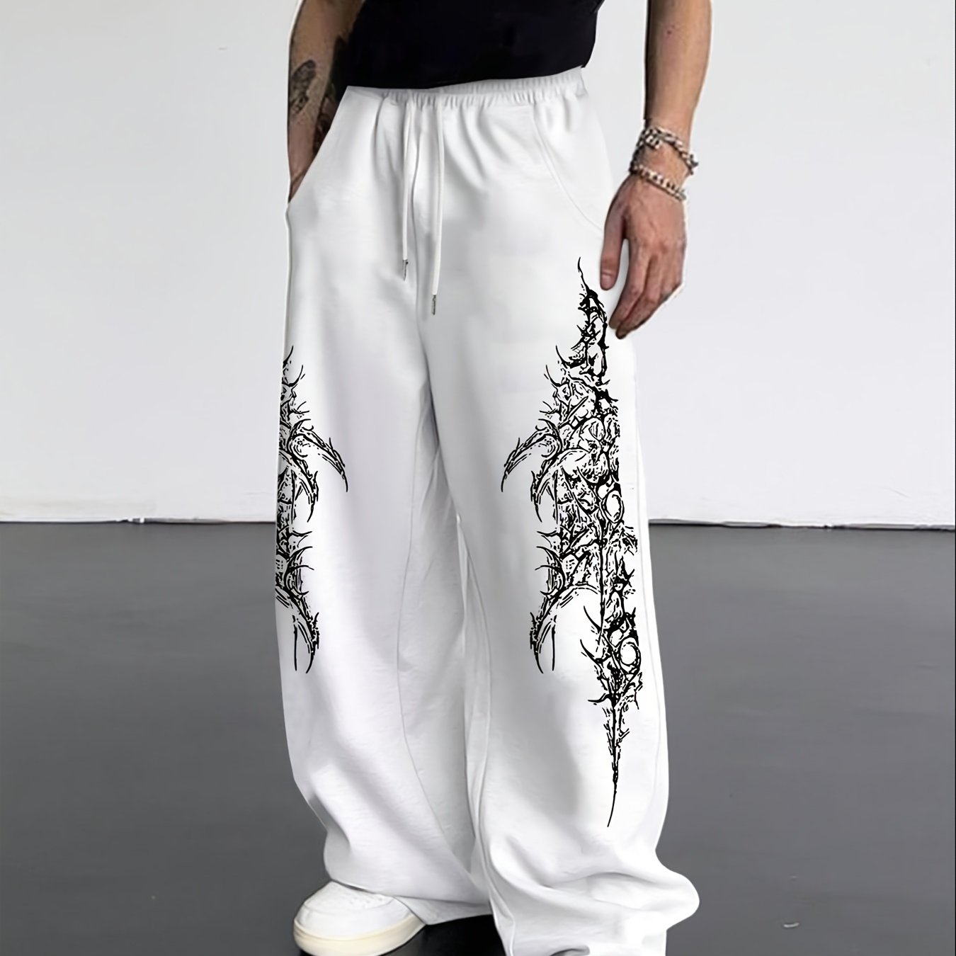 TEMU Men's Irregular Pattern Print Drawstring Waistband Sweatpants | Regular Casual Comfortable Jogging Pants, Classic Versatile Sports Sweatpants,