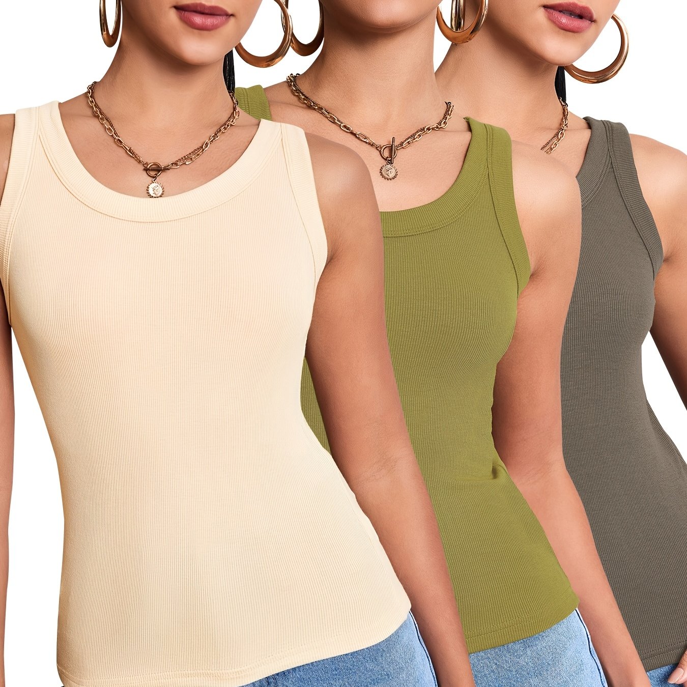 TEMU 3pcs Women's Tank Tops, Three-color Camisole Tank Tops For Women, Outerwear, Casual, Sporty, Sleeveless Base Layer Shirts