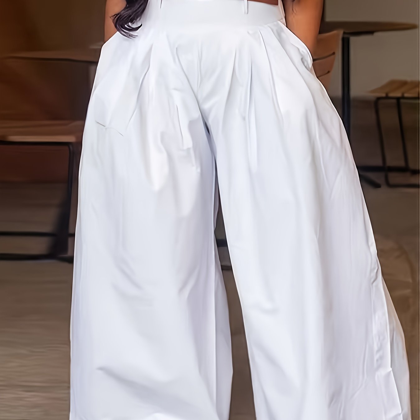 TEMU Women's Elastic High-waisted Loose Fit Casual Trousers With Belt