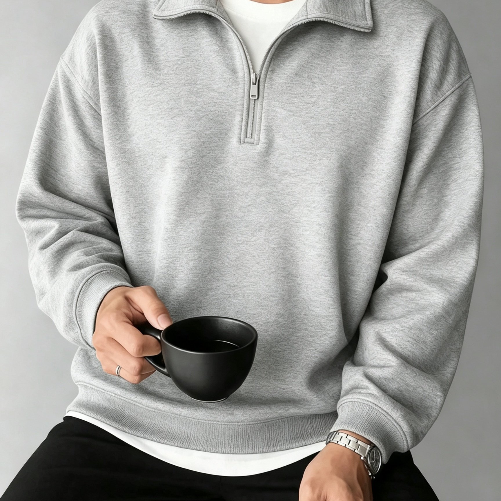 TEMU Sudadera Deportiva para Hombre Cremallera, Larga, Cuello , Tejido y , Corte Regular, Estilo Minimalista Casual, Ideal para Otoño e Invierno,
