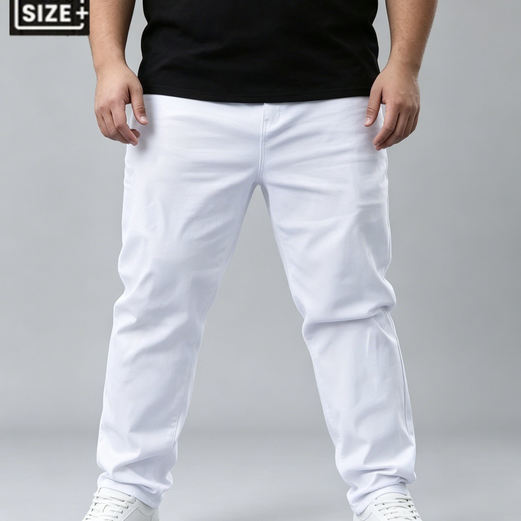 Image of Hme Men's Plus Size White Straight Leg Jeans Casual Loose Fit Denim Trousers