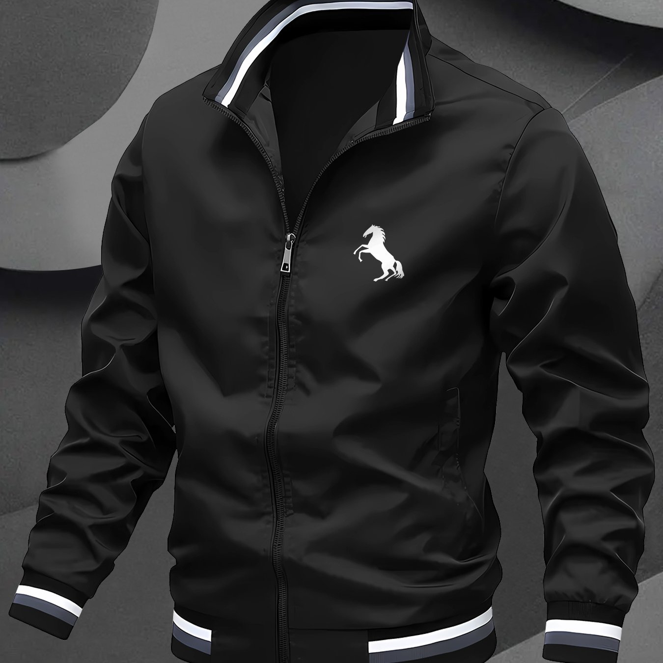 TEMU Veste décontractée légère pour homme à col , imprimé cheval western, tissu confortable, fermeture éclair, coupe régulière, vêtement d'extérieur