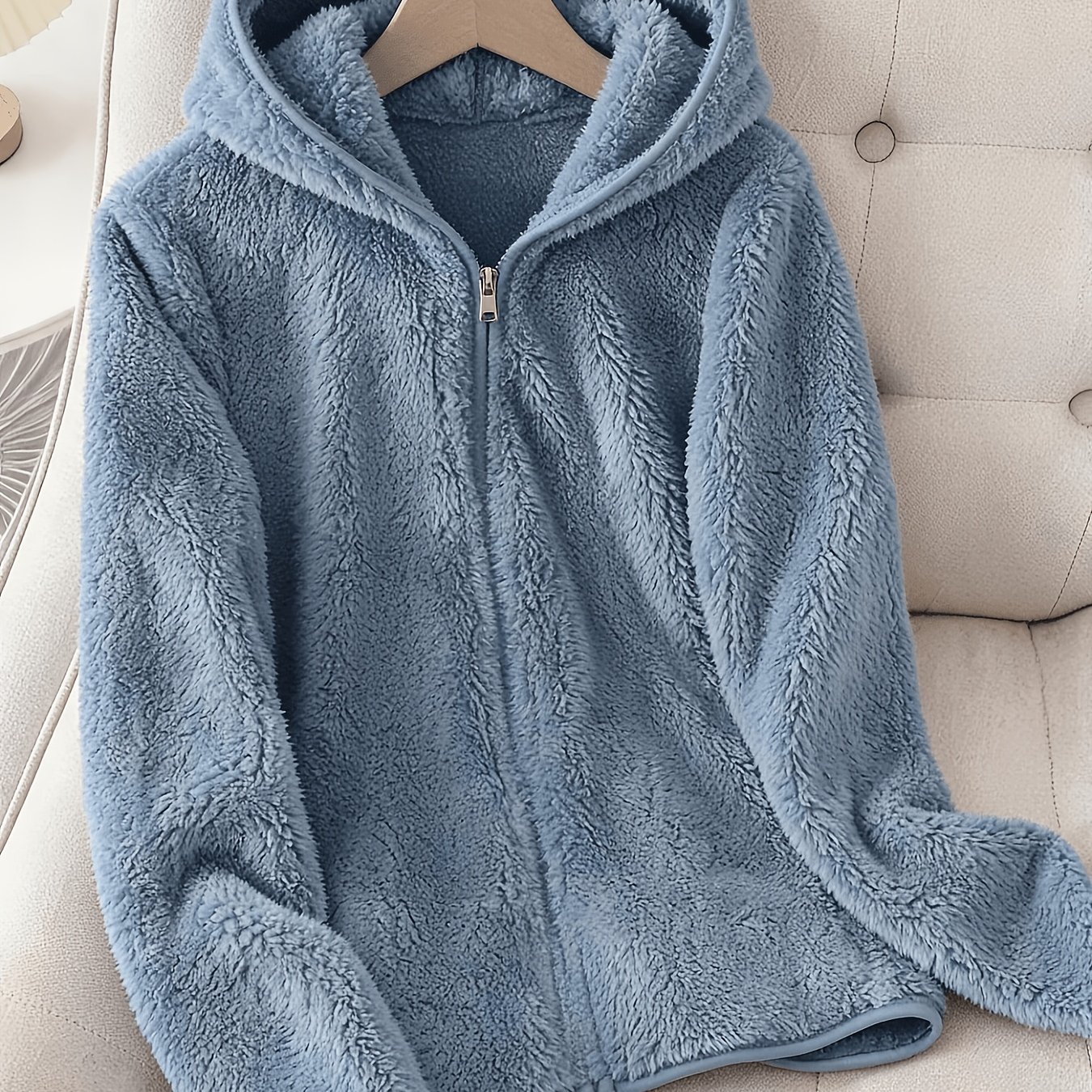 TEMU Women's Zippered Hooded Fleece Jacket, Loose Warm Casual Autumn Winter Outerwear