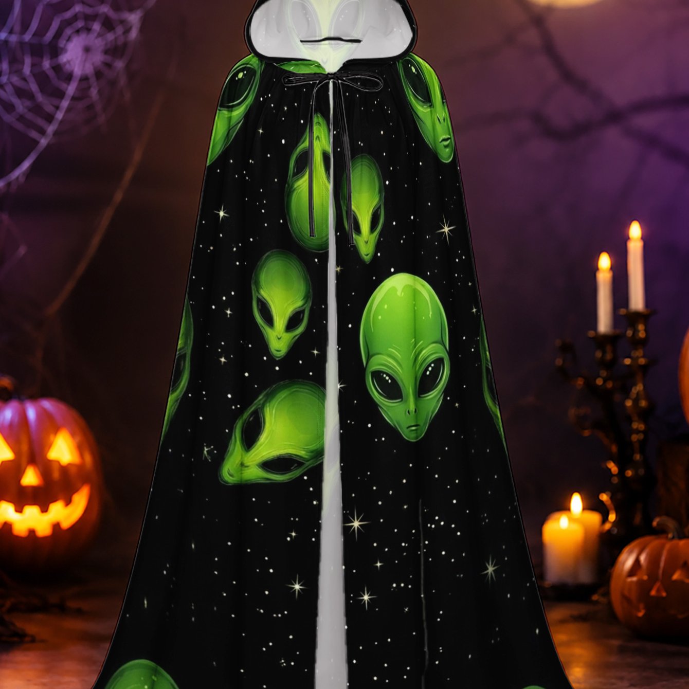 TEMU 1pc, Halloween Christmas Hooded Robe With Faces In Space Elements, Adult Cape For Costume Enthusiasts, Great For Carnival , Cosplay Meetups,