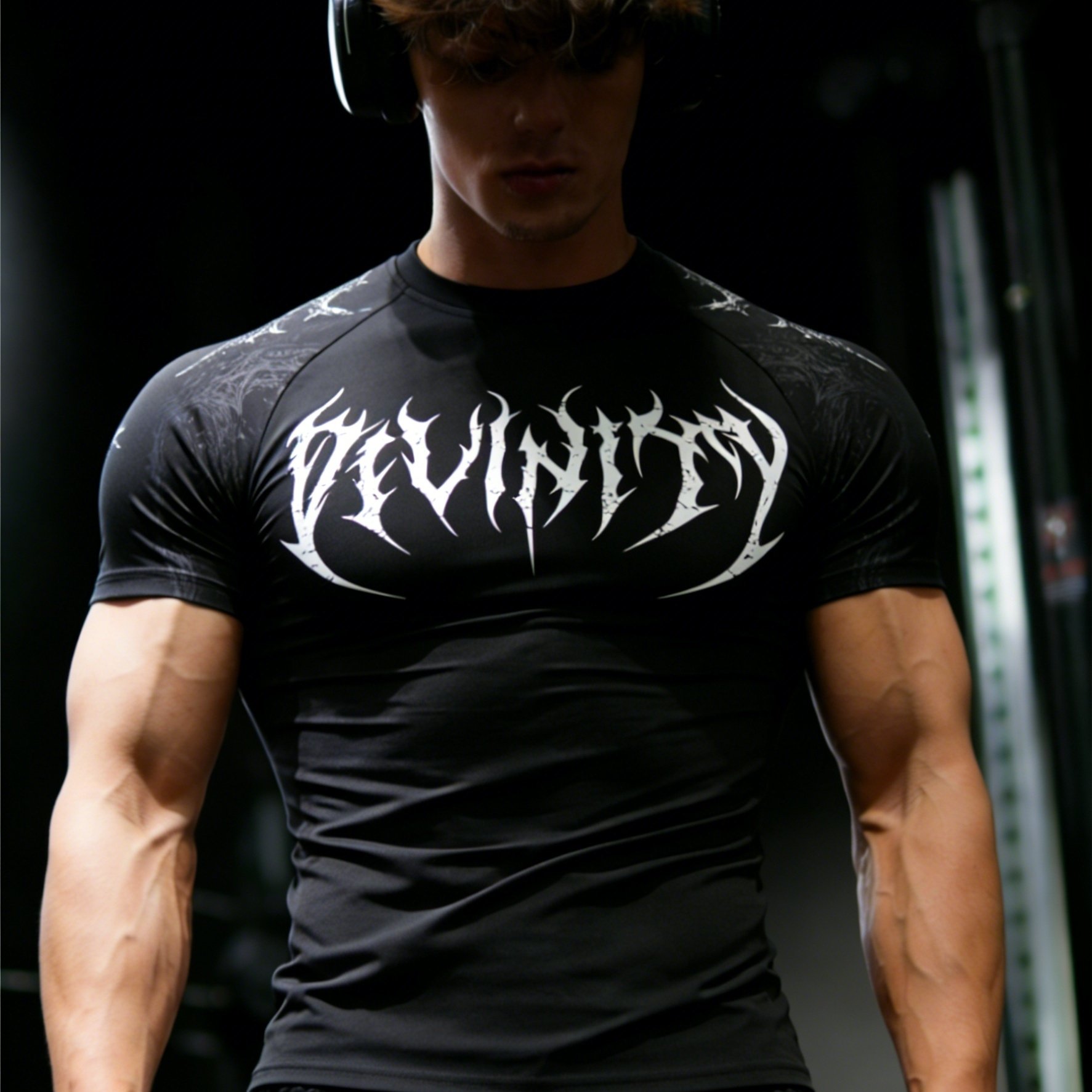 E-shop Herren Sport Fitness T-Shirt, Schnelltrocknendes Bodycon Oberteil für den Sommer, Gothic Print Mode Herren Sportshirt