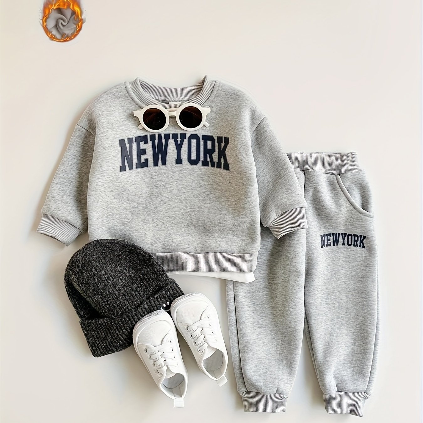 2pcs Boys' Letter Print 2-in-1 Look Long-sleeve Sweatshirt And -lined Thickened Sports Pants Set For Autumn/winter, Perfect For Outdoor