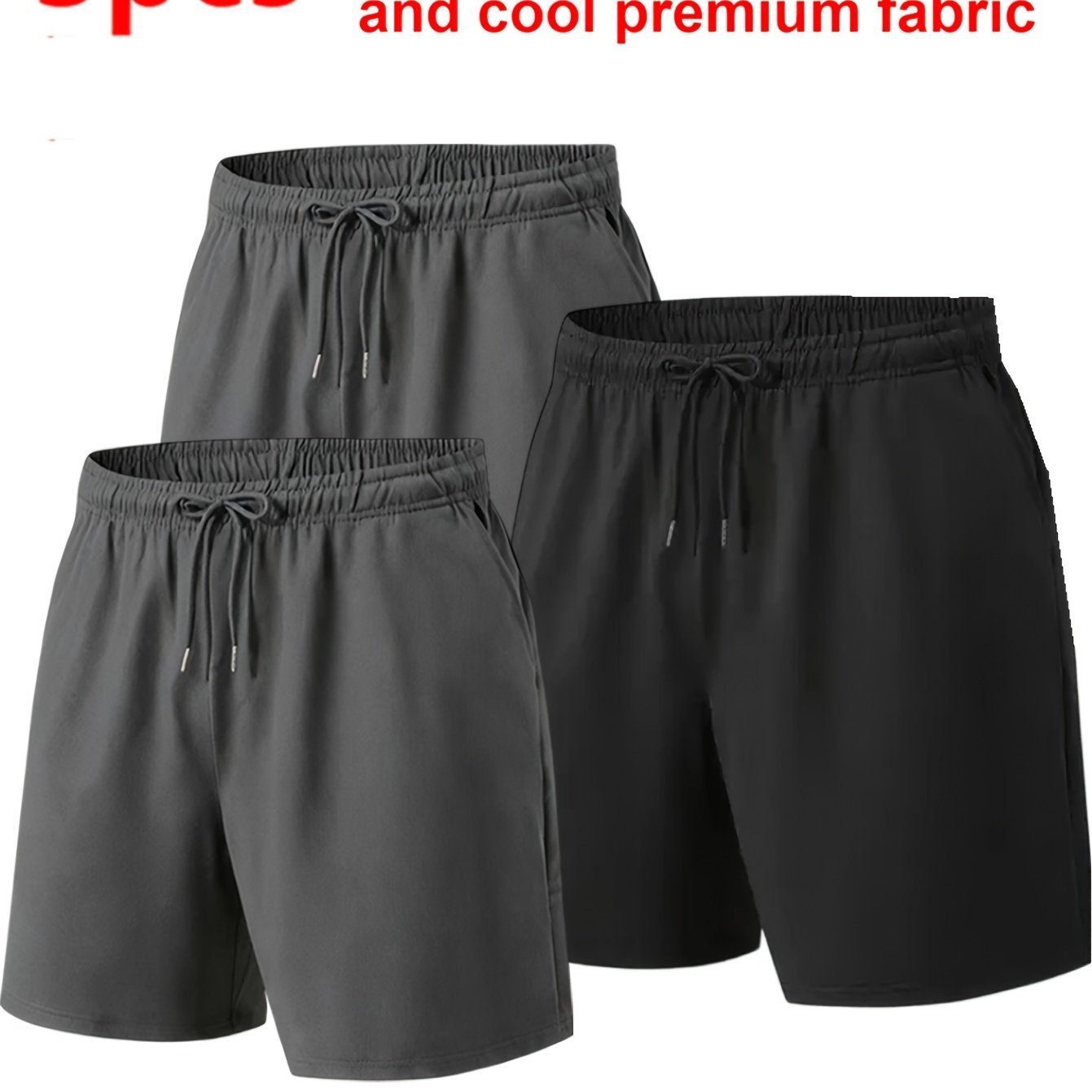 TEMU Pantalones de poliéster para hombre, juego de 3 piezas, con cintura elástica, suaves con la piel, transpirables y cómodos para uso casual y