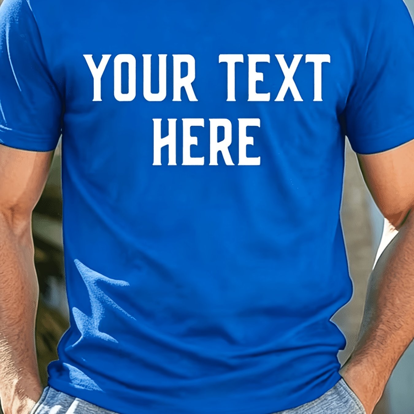 TEMU Men's Custom Solid Color Short-sleeve T-shirt - Round Neck Casual Summer Shirt, Machine Washable Suitable For Business Casual & Casual Attire,