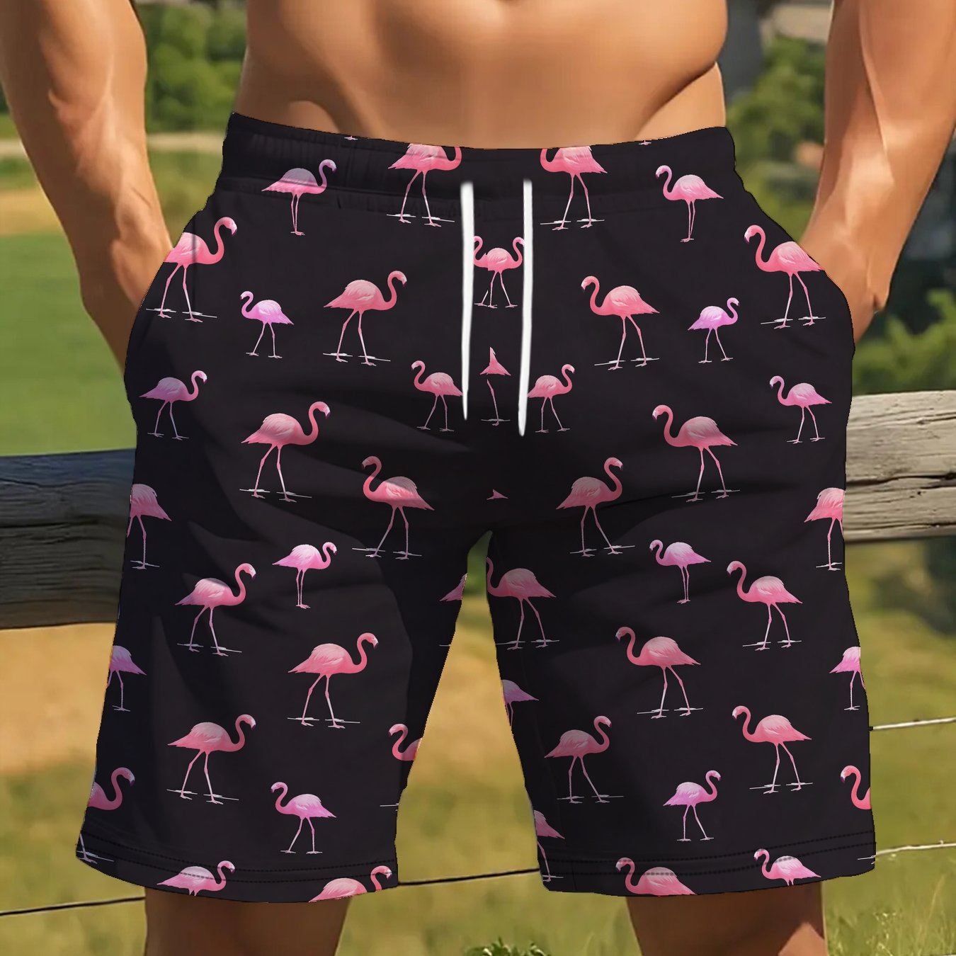 TEMU Shorts décontractés pour hommes, motif géométrique, micro-élastiques et confortables, parfaits pour les activités de