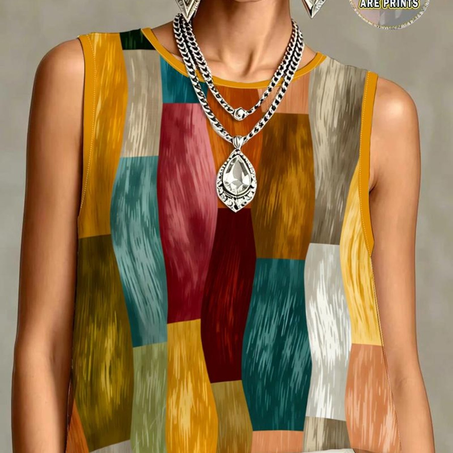TEMU Women's Fashionable Vest, Available In Mixed Colors And Various Sizes, Made Of Polyester, Featuring An Abstract Wave , A Vibrant And , Suitable
