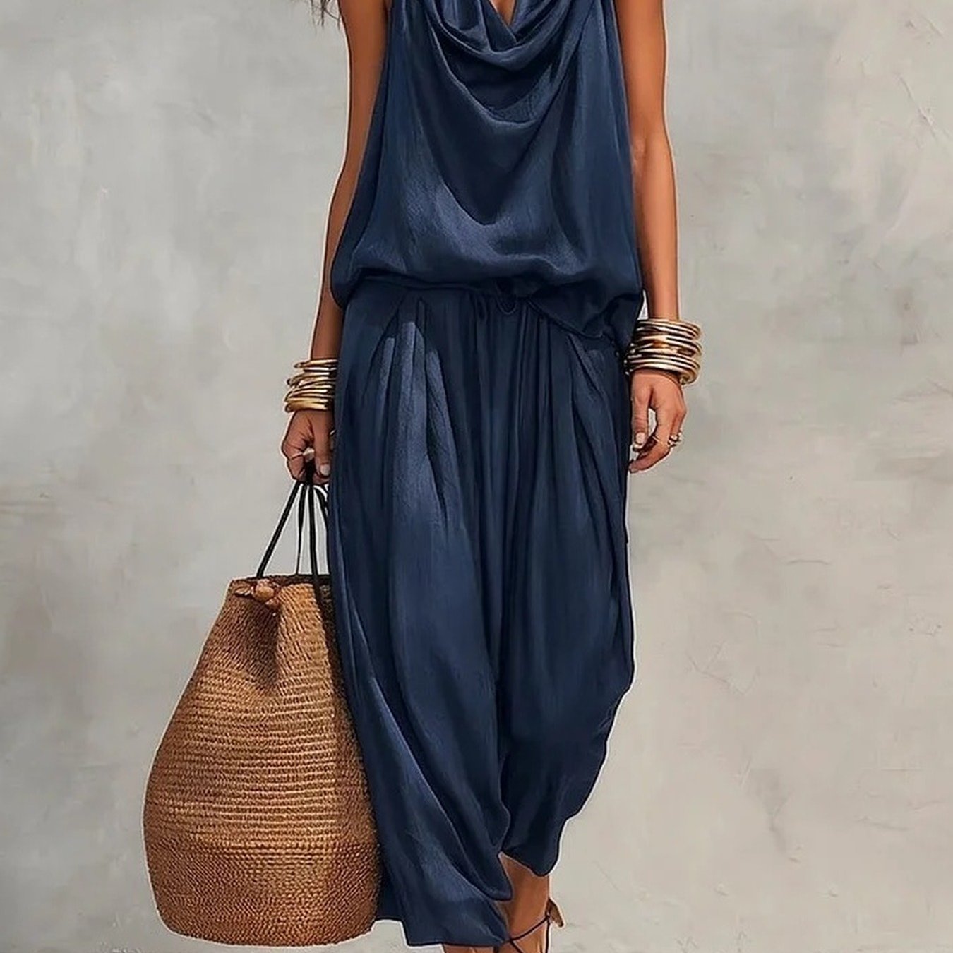 Women's Casual Pleated Blouse And Casual Pants Set With A Sophisticated Touch