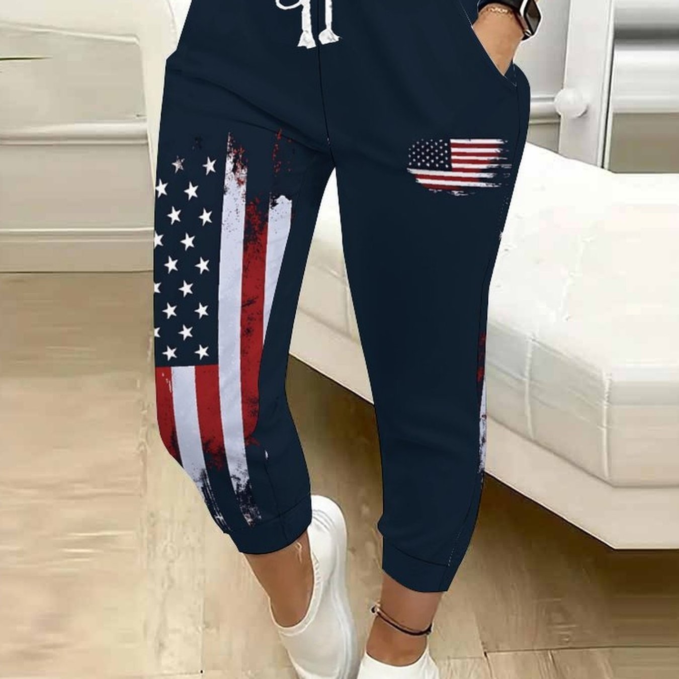 TEMU Women's Casual Fashion Geometric Pattern Printed Drawstring Pocket Trousers Ladies Pants