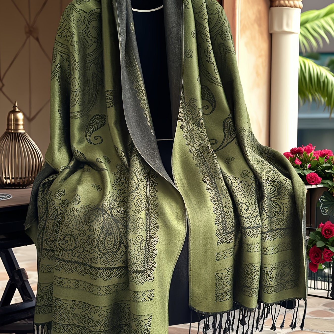 Plus Size, Plus Size Autumn/winter Vintage Paisley Jacquard Windproof Warm Shawl Women's Fringe Cape Stole Outerwear, Plus Size Top
