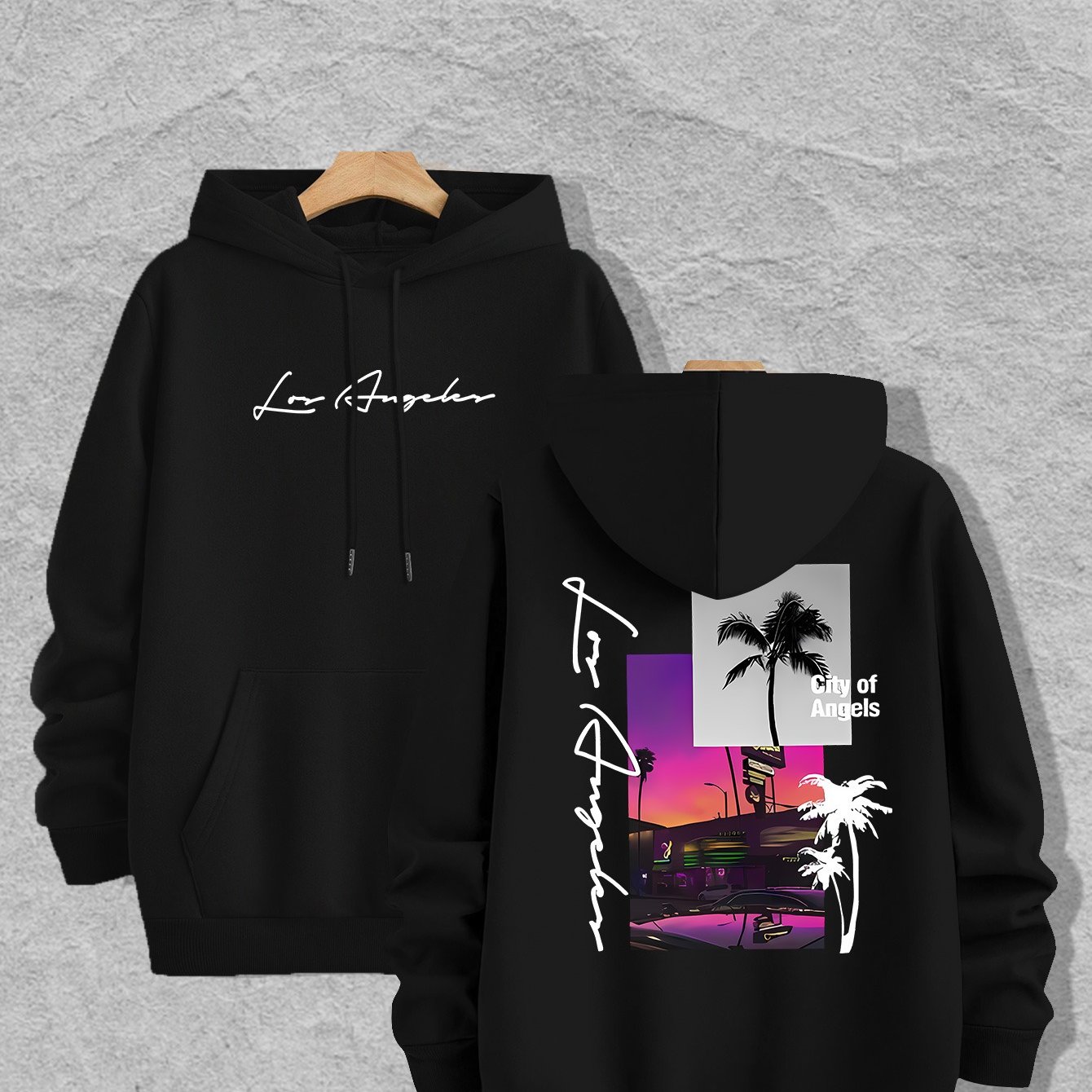 TEMU Los Angeles Style Spring And Autumn Men's Front And Back Print Single Sweatshirt 1pc Men's Casual Hooded Sweatshirt, Long-sleeved Pullover,