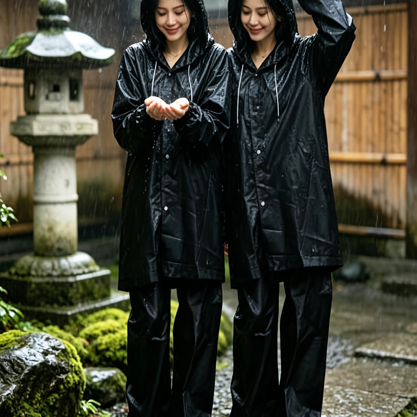 TEMU 4pcs Set -2 Black Clothes And 2 Black Pants. Outdoor Thickened Women's And Men's Raincoats, Outdoor Leisure Hiking Raincoats, Windproof And High