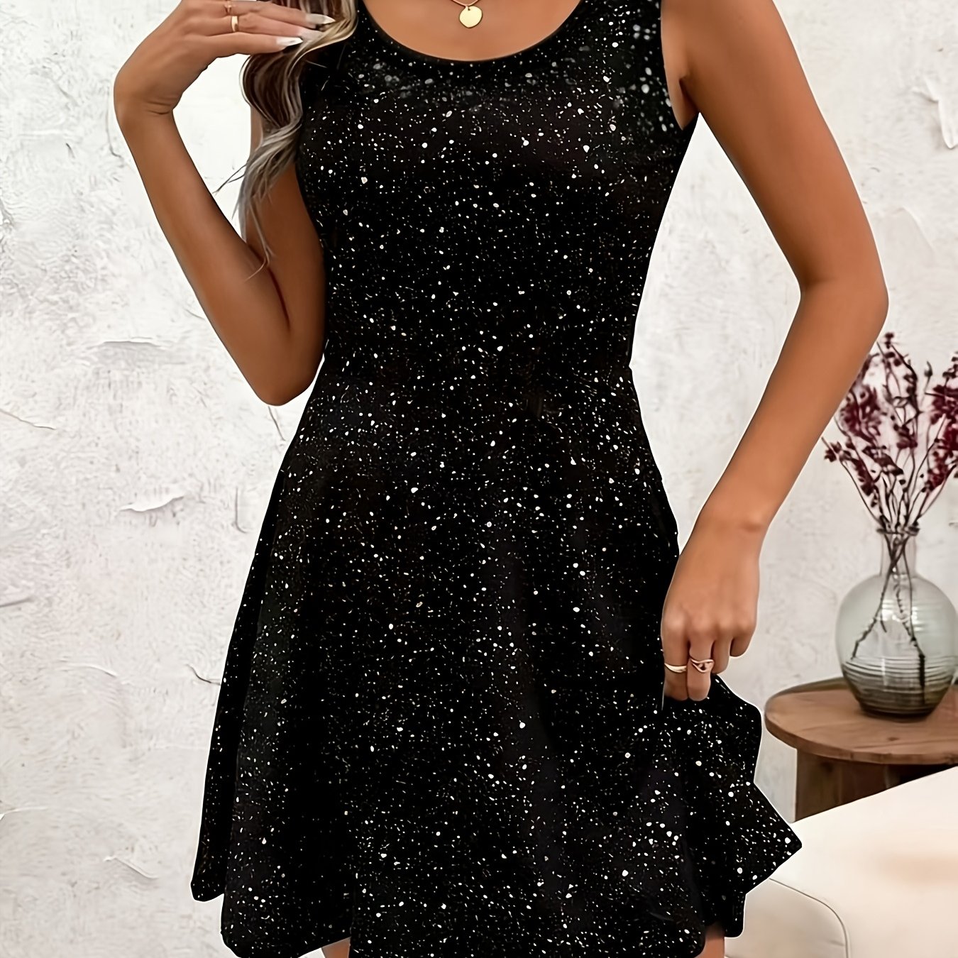 E-shop 2026 Neues Damenkleid für Frühling, Sommer Herbst – Schmal geschnittenes Abendkleid mit Goldbesatz – Elegantes ärmelloses Kleid
