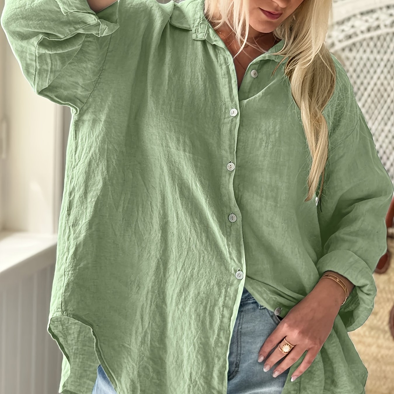 E-shop Plus Size - Plus Size - Plus Size Damen Freizeit Atmungsaktives Leinenhemd