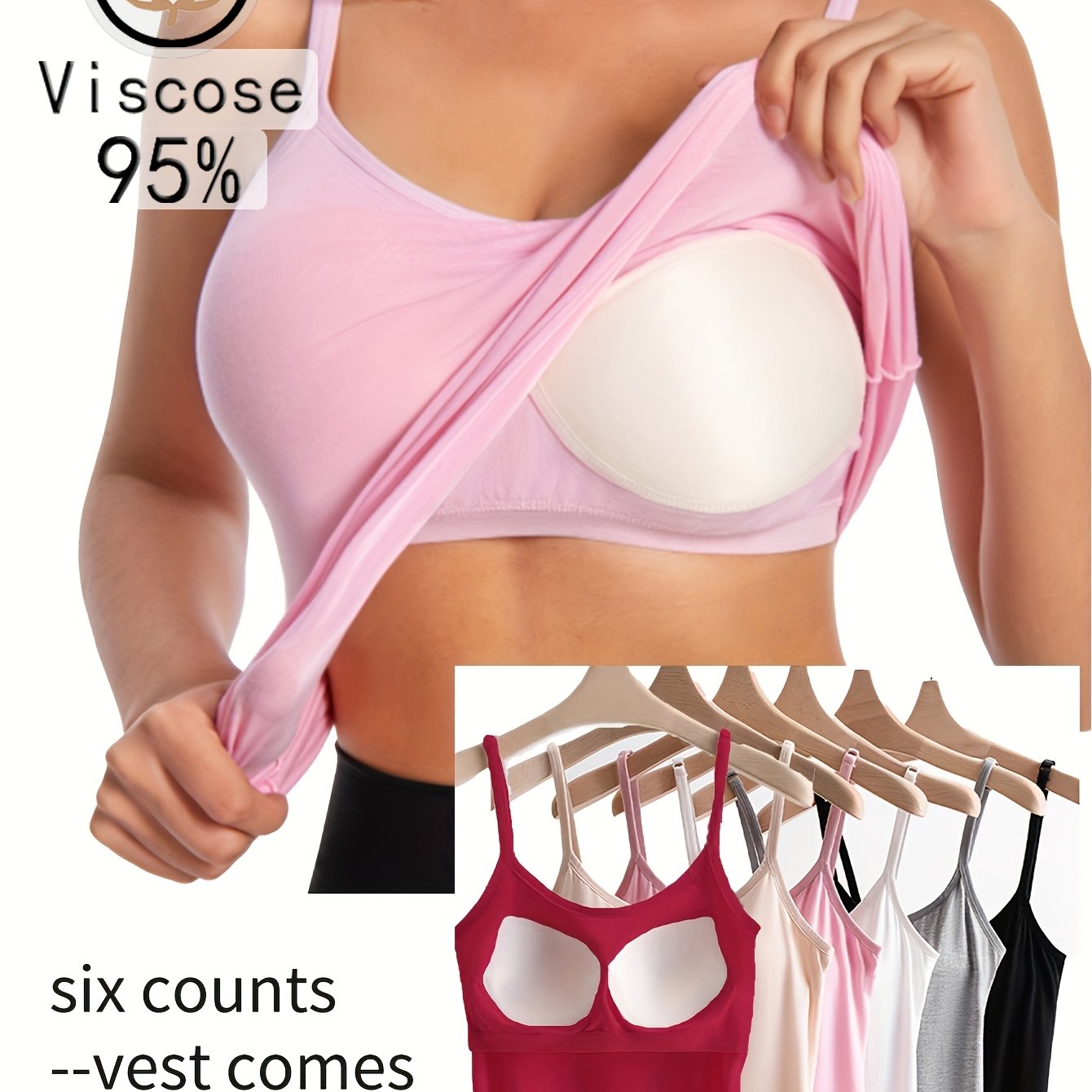 Image of 6pcs Women's Camisole Tank Tops With Padded Bras, Wearable Underwear, Home Casual Base Layers
