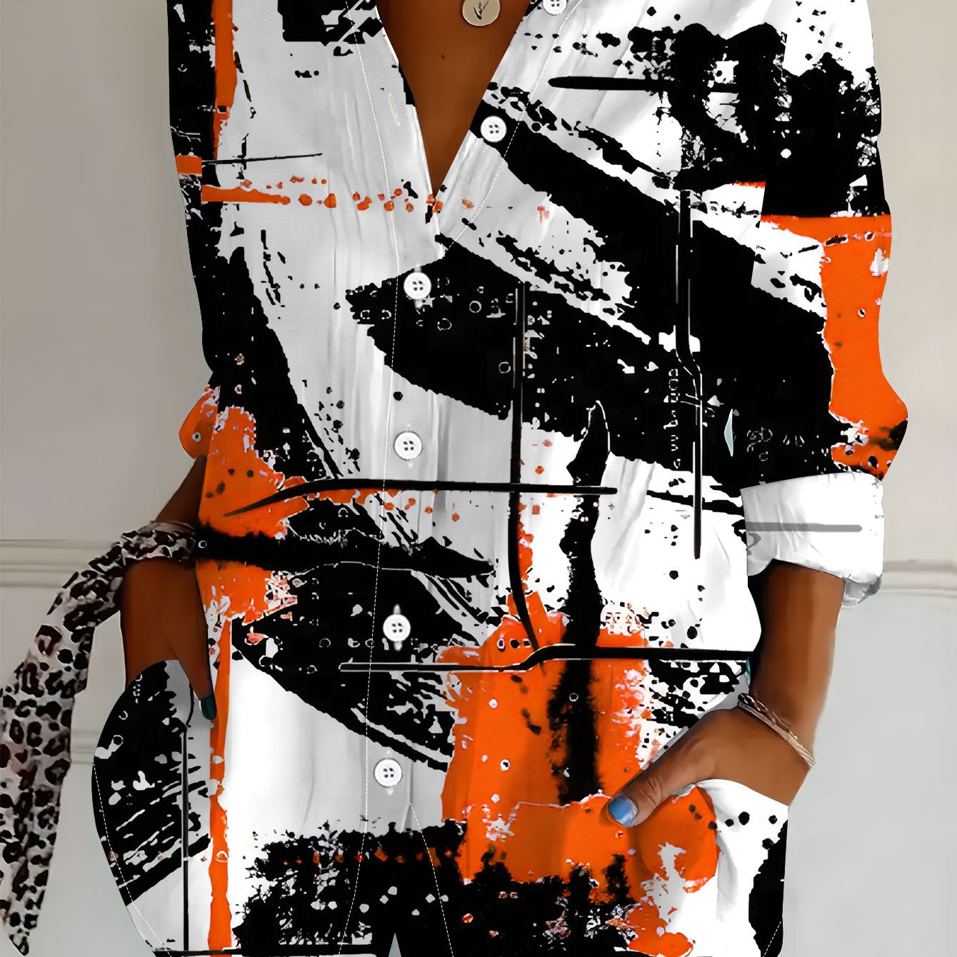 TEMU Plus Size, New Plus Size Women's Long Sleeve Printed Shirt, Fashion Casual Button- Collared Blouse, Loose Fit Long Sleeve Women's Top, Versatile