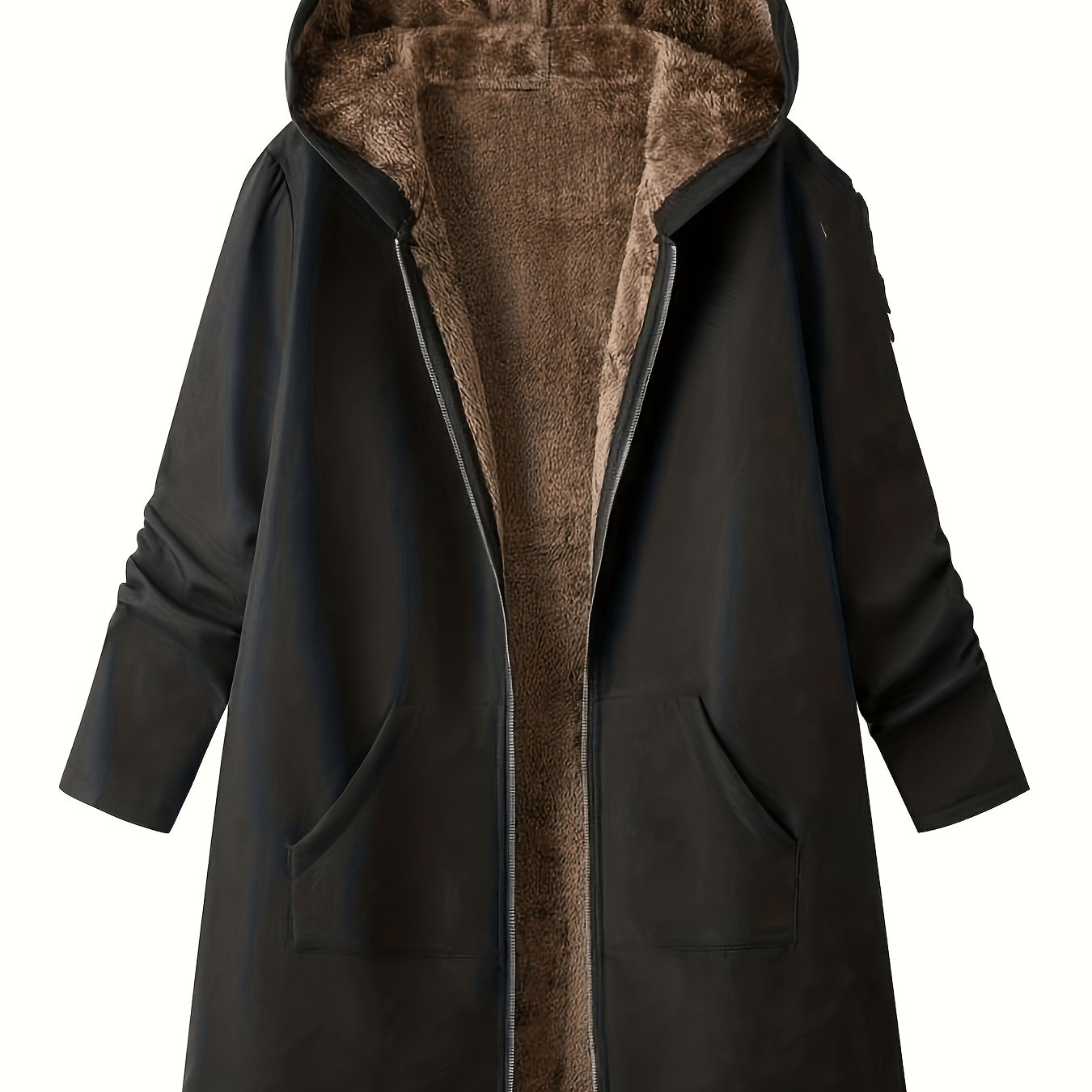TEMU Solid Color Thermal Lined Hooded Jacket For Autumn/ And Casual Wear