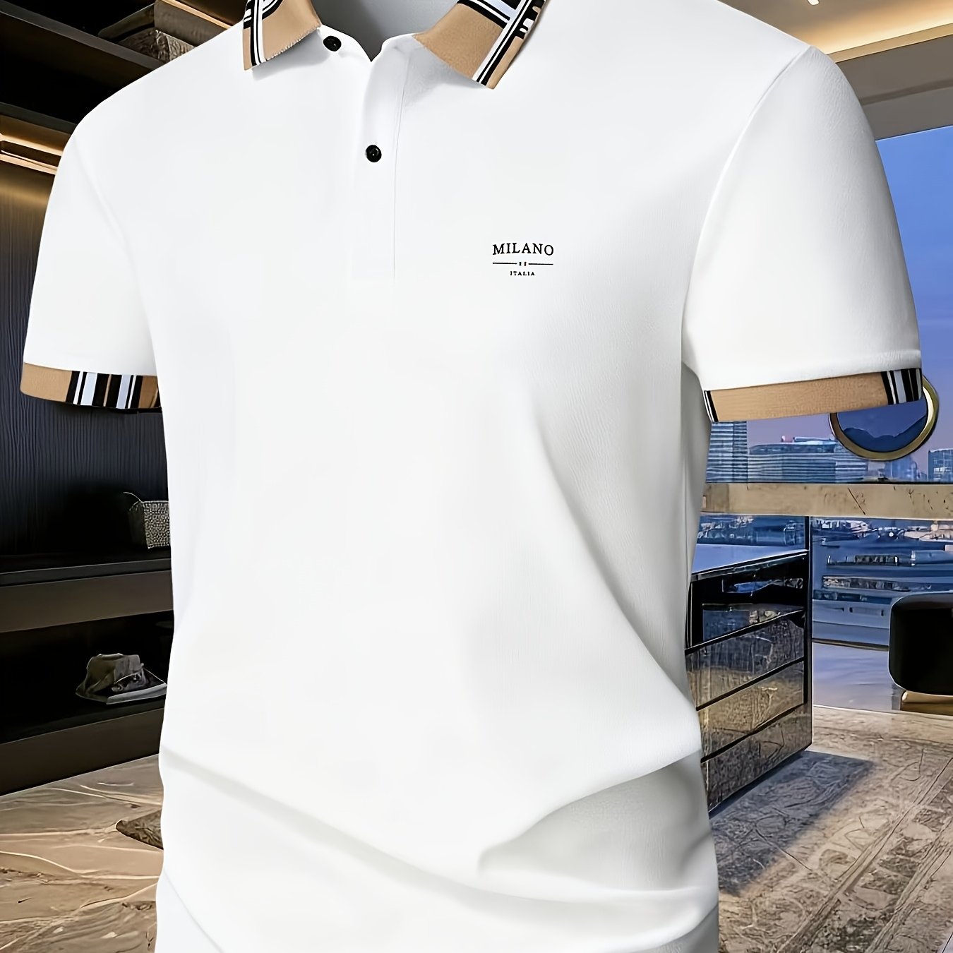 TEMU Men's Breathable Shirt - Fashionable Print Golf Casual Short Sleeve, Button-up Collar, Perfect For Summer Outdoor Activities, Comfortable And