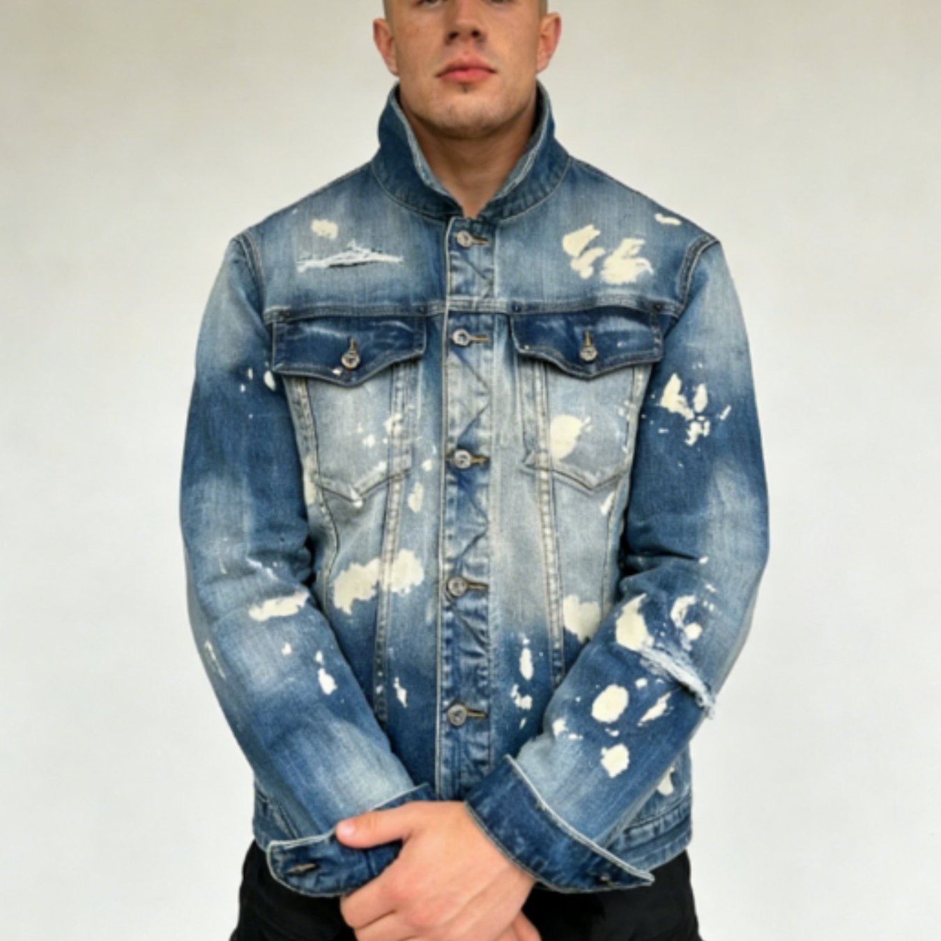 Image of Men's Denim Jacket For , Featuring A Relaxed Plus Size Fit, Heavily Washed Design, Versatile Color, Breathable Material, Machine Washable And Durable, A Must-have For Stylish Everyday Outfits