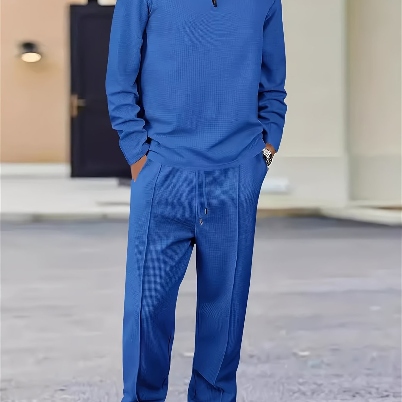 TEMU Men's Long-sleeve Waffle Sports And Leisure Set For Spring And Autumn, Made From Comfortable And Breathable Material, Ideal For Everyday Sports And Casual Activities