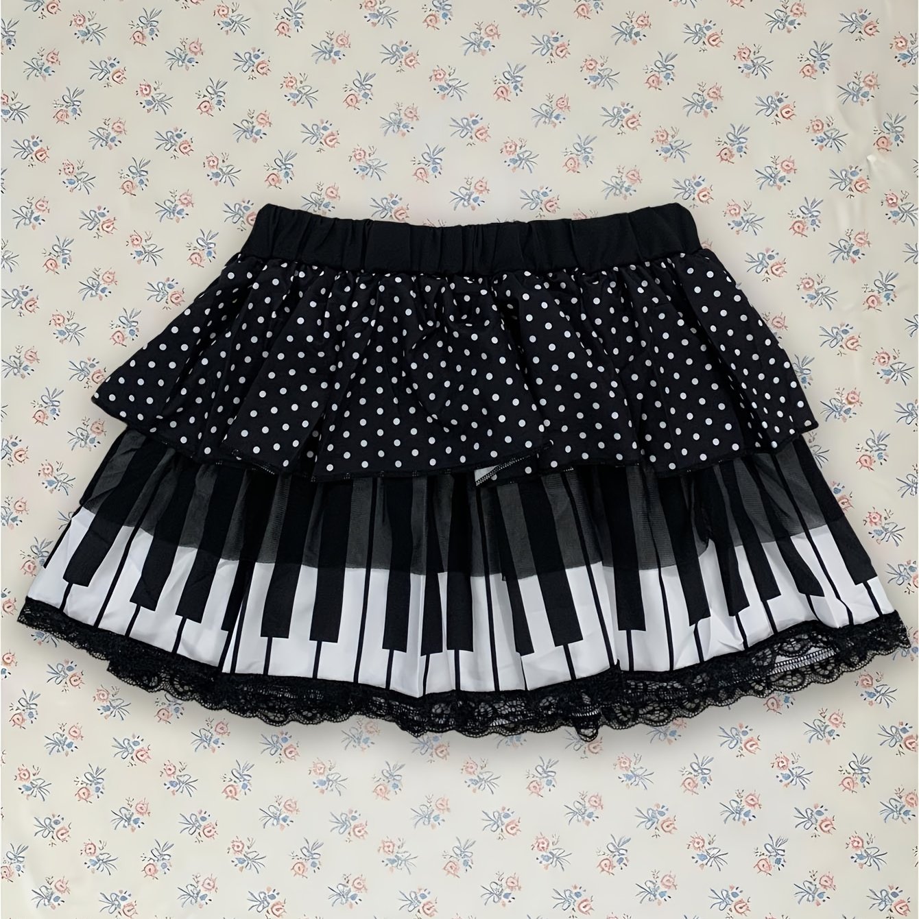 TEMU Jupe 1 pièce style coréen décontracté esthétique à de gâteau à pois et à empiècements en résille, jupe streetwear tendance d'été Y2K à imprimé