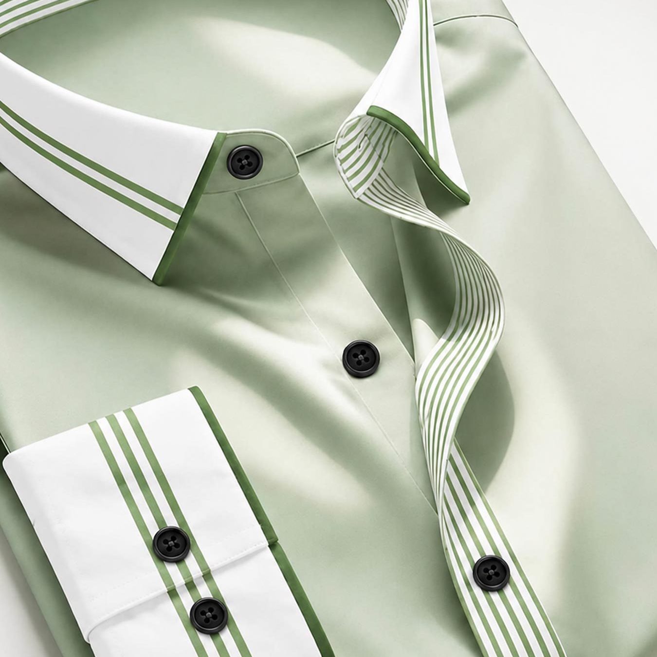 Men's Lapel Long Sleeve Shirt, Elegant Green Striped Business , Perfect For Formal Meetings And Office Wear