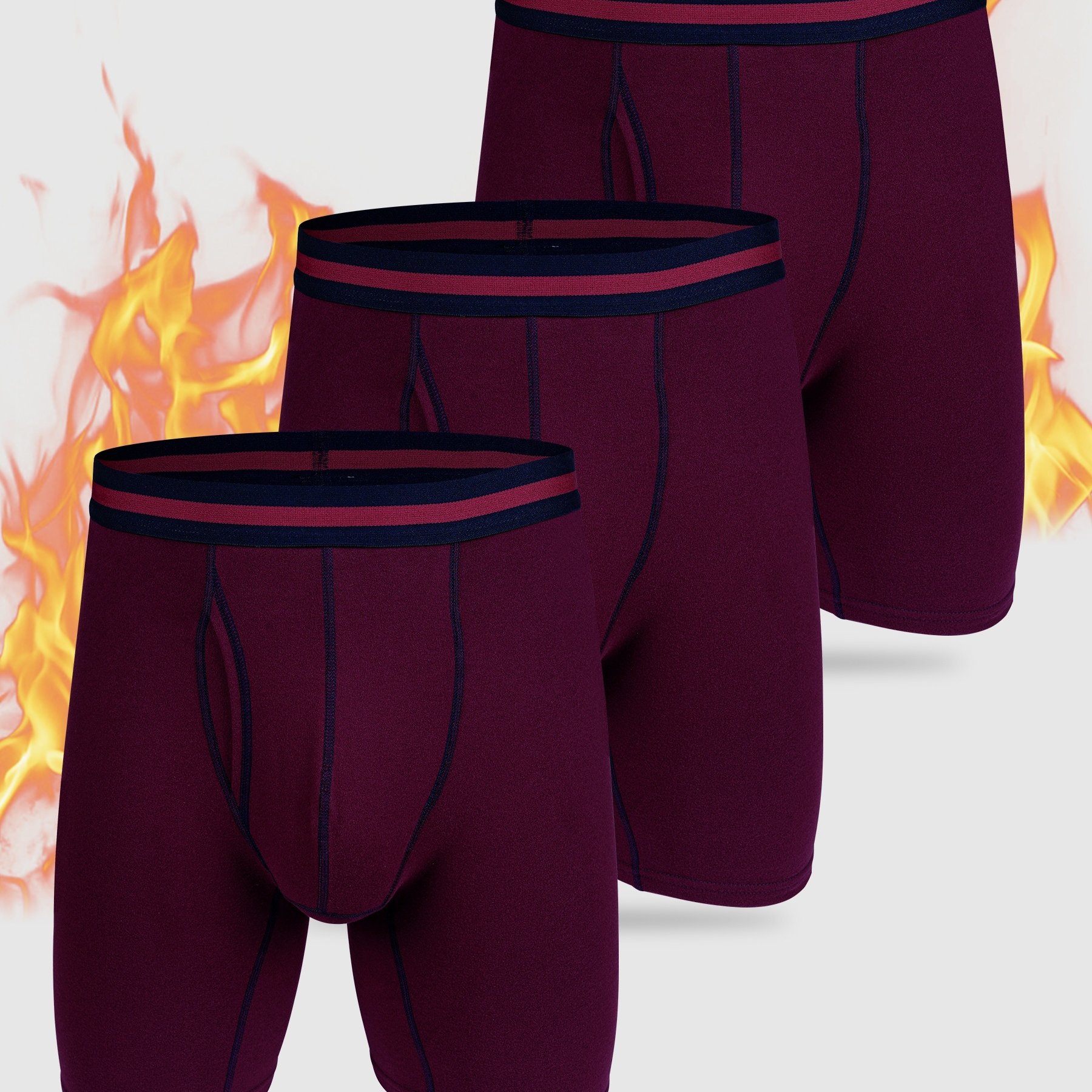 TEMU 3pcs New Winter Thermal Pants, Double-sided Lined -friendly Men's Thermal Shorts Solid Color Side Opening Cold-proof Sports Style For Christmas