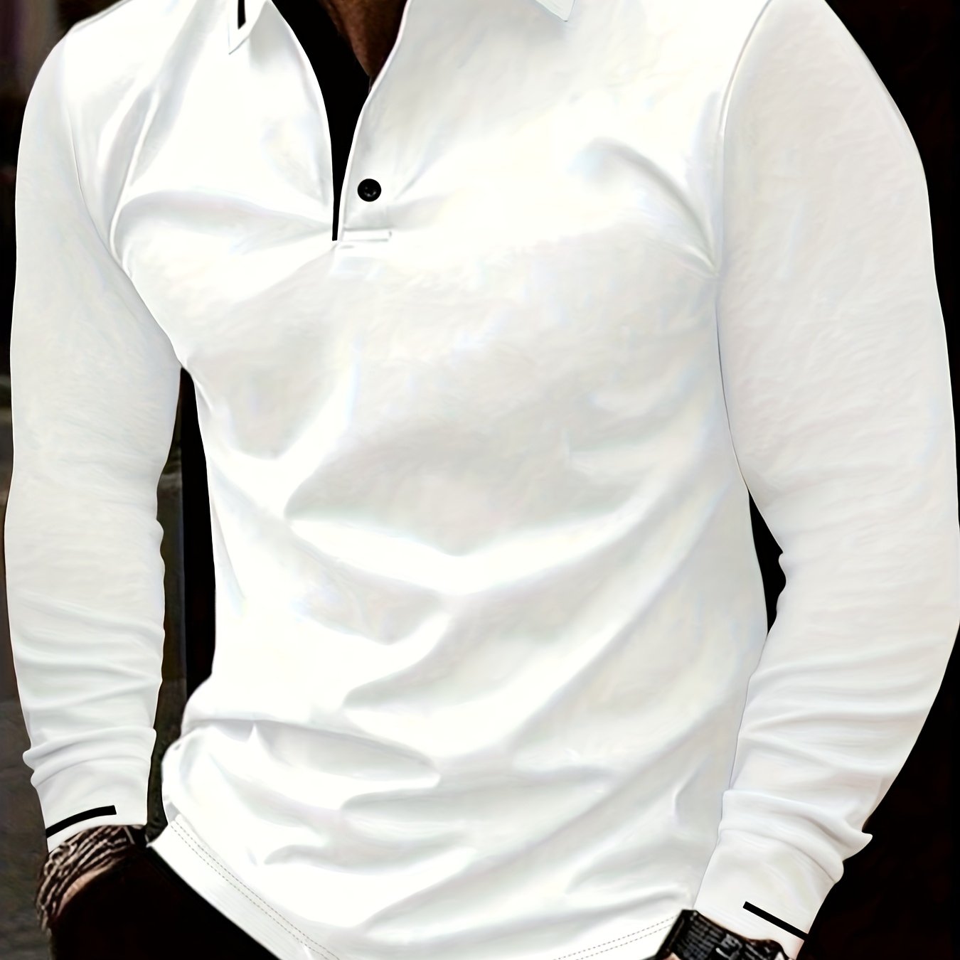 E-shop Herrenmode Langarm Polo Shirt | Lässige Golfbekleidung, leicht dehnbar, Rippstrickdetails, für Frühling/Herbst