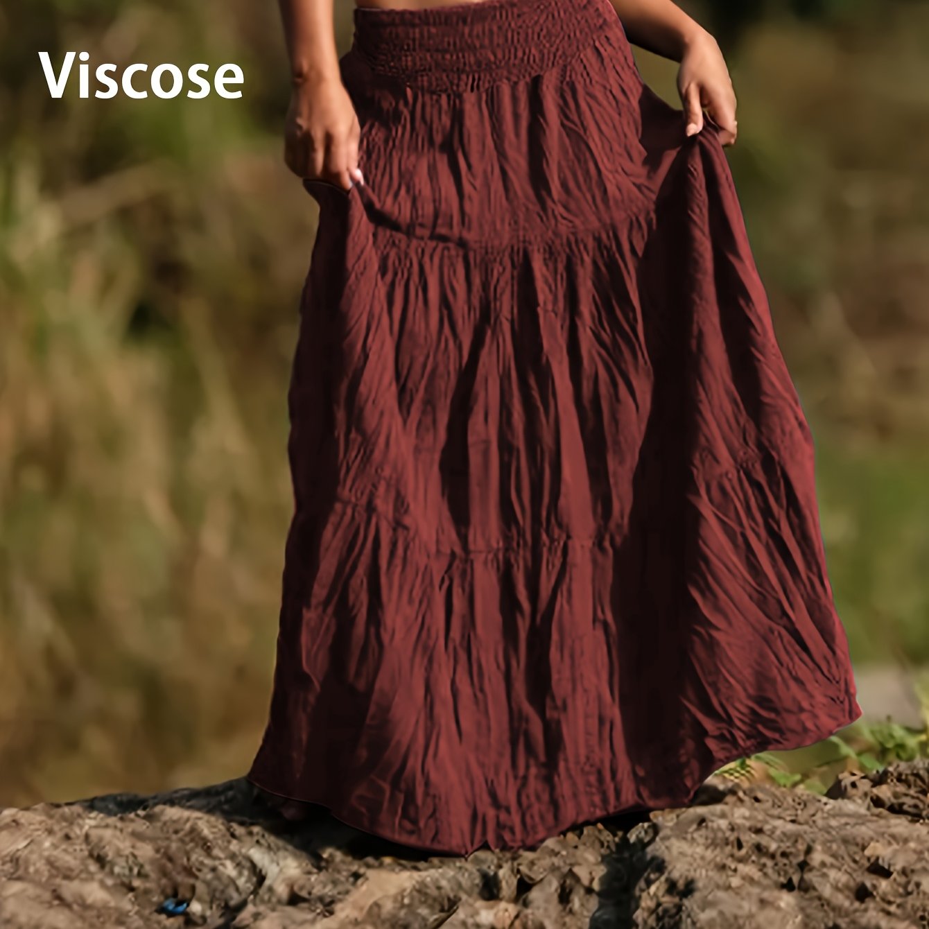 Women's Casual Waist-high Pleated Long Skirt - , Hem, Solid Color, Perfect For Spring/summer/fall, Casual Attire, Casual Attire| Hem Skirt|waist Pleated Skirt