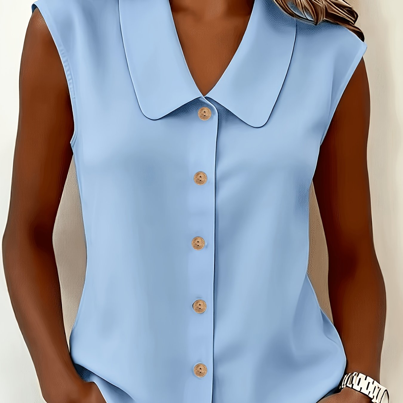 TEMU Elegant Fashion Women's Sleeveless Shirt, Solid Color Casual Work Vest Top