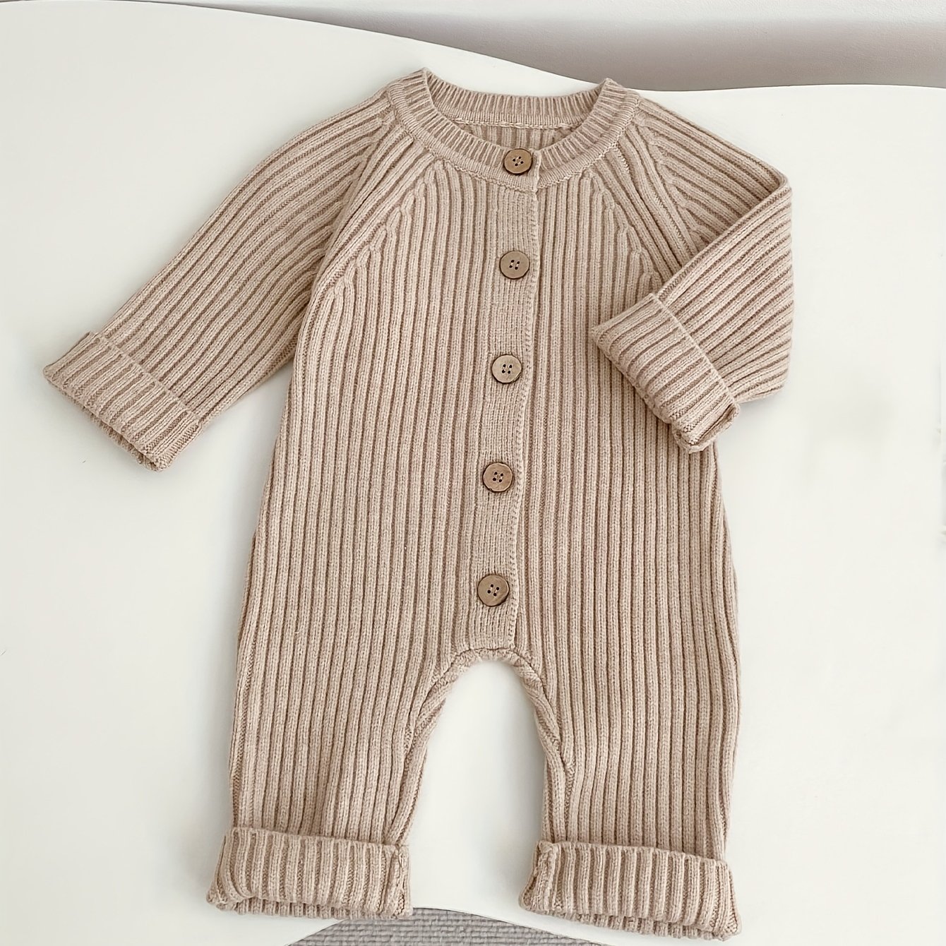 Image of Autumn-winter New Arrival Thick Ribbed Knit Long-sleeve Bodysuit For Boys, 0-3 Years Old, Soft And Comfortable Fabric, Versatile Romper In 3 Colors, Perfect For Outdoor