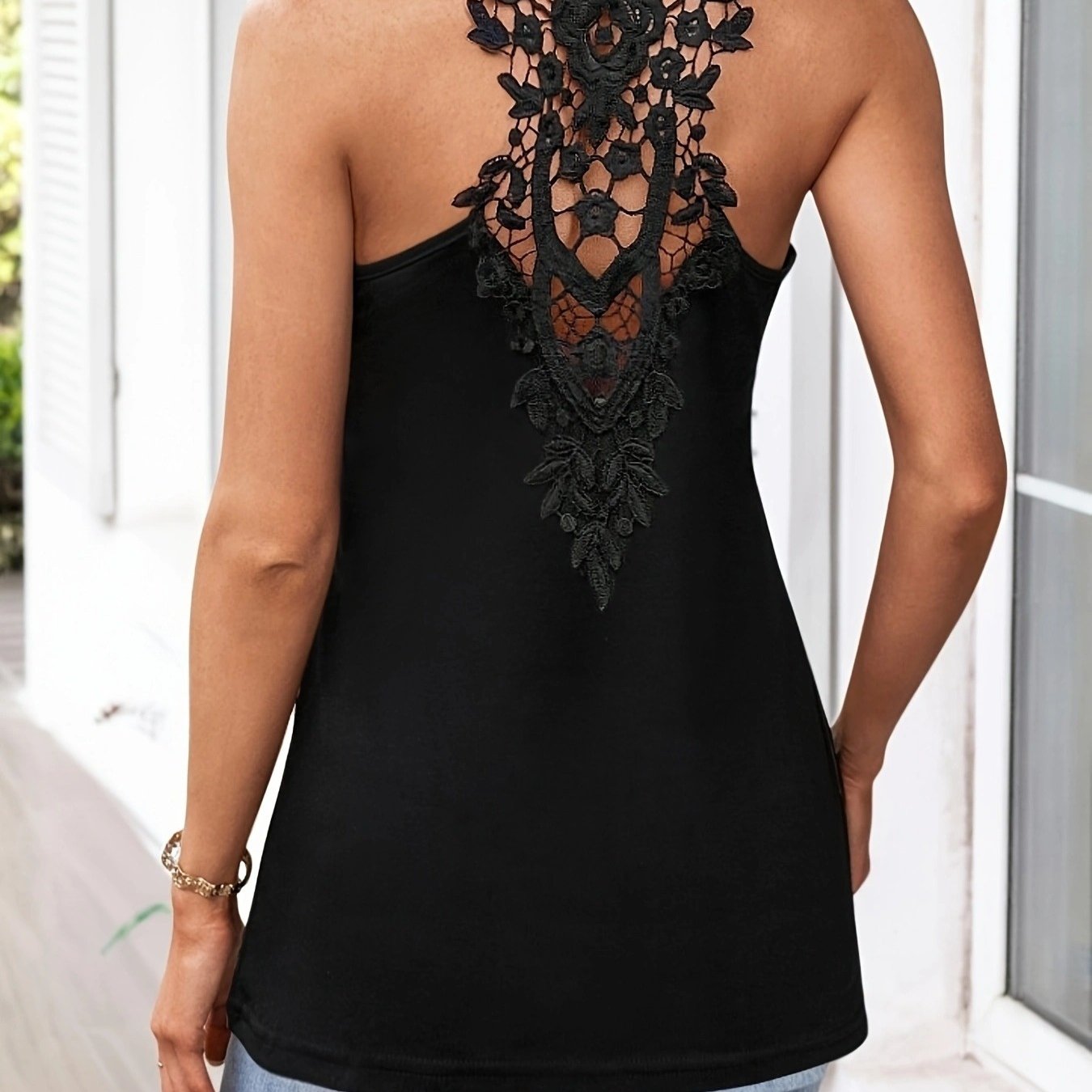 Women's Summer Simple Slim- Lace Trim Sleeveless Tank Top