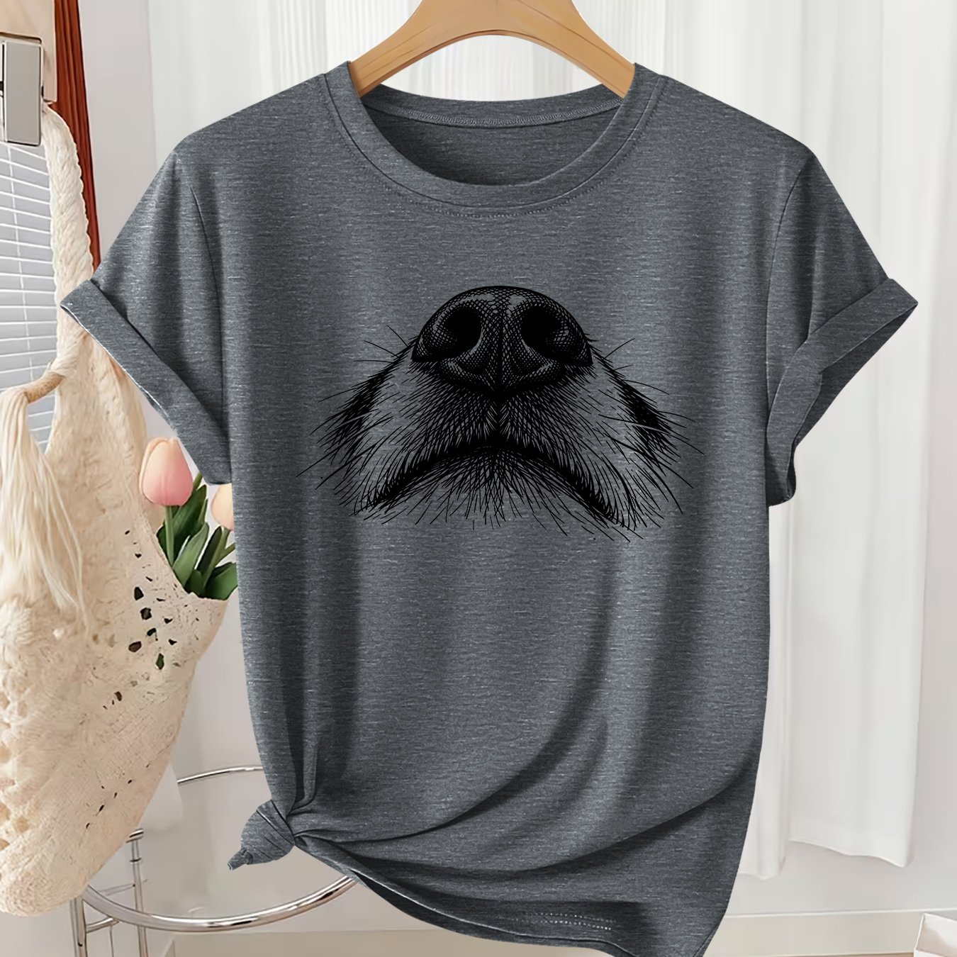TEMU Women's Summer Plus Size Top | Dog Nose Print Women's T-shirt | Loose Round Neck Short Sleeve | 2026 Summer | Fashion Comfortable Versatile Top