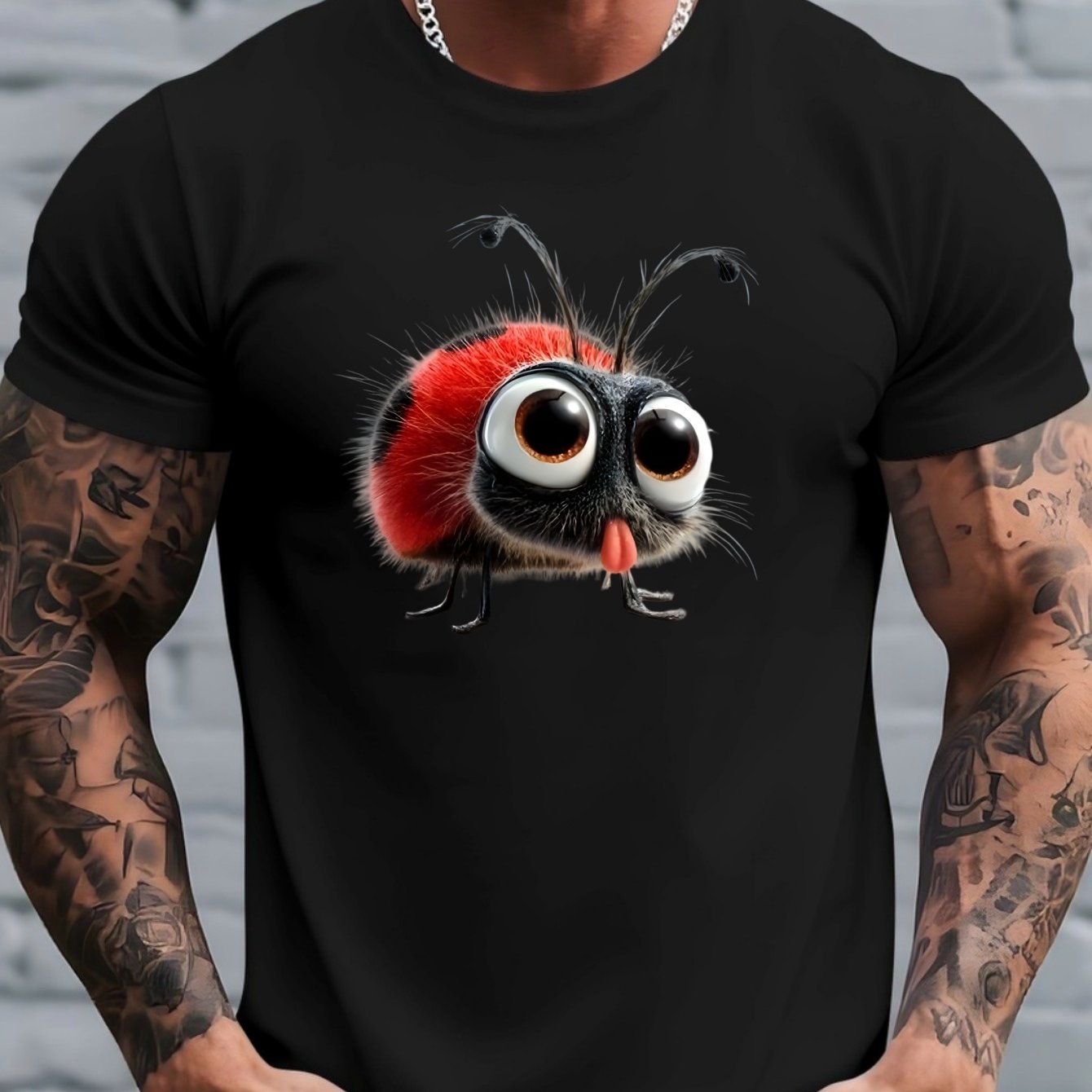 TEMU Red Ladybug, Pattern T-shirt, Summer Comfortable Breathable Short Sleeve T-shirt, Fashion Men's Casual Top, Summer Fashion Outdoor Short Sleeve