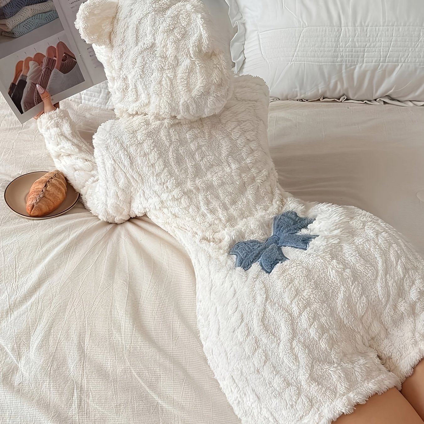 TEMU Animal-shaped Hooded Bow Embroidered Bodysuit For Women, Winter,, Comfortable