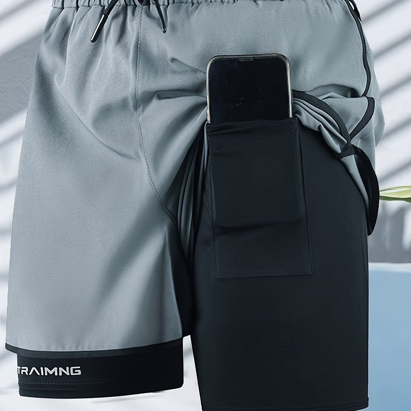 TEMU 1pc Pantalones Cortos Deportivos para Hombre con Bolsillo para Teléfono, Cintura Elástica con Cordón Ajustable, Secado Rápido, Transpirables,