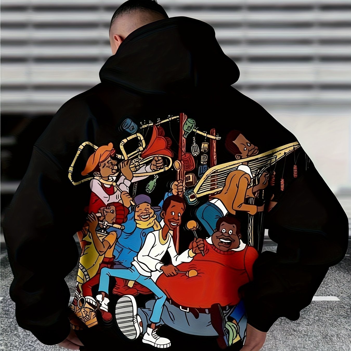 High-quality 3d Print Men's Hooded Drop Shoulder Novelty Long Sleeve Sweatshirt With Cartoon Pattern | Fashionable Streetwear Casual Fashion, Geometric-pattern, Slight Stretch Fabric