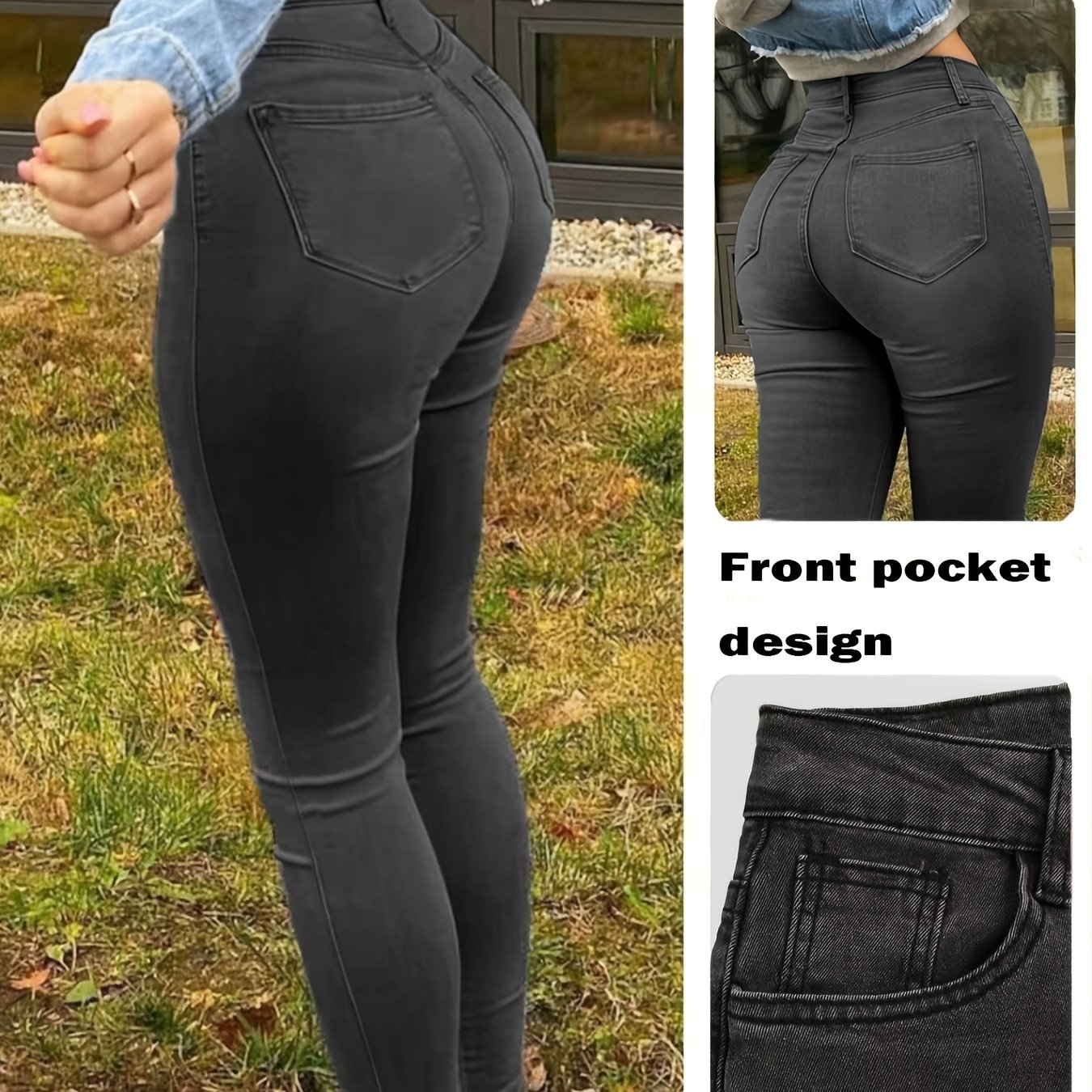 Image of Casual Fashion 's High-waisted Stretch Denim Pants