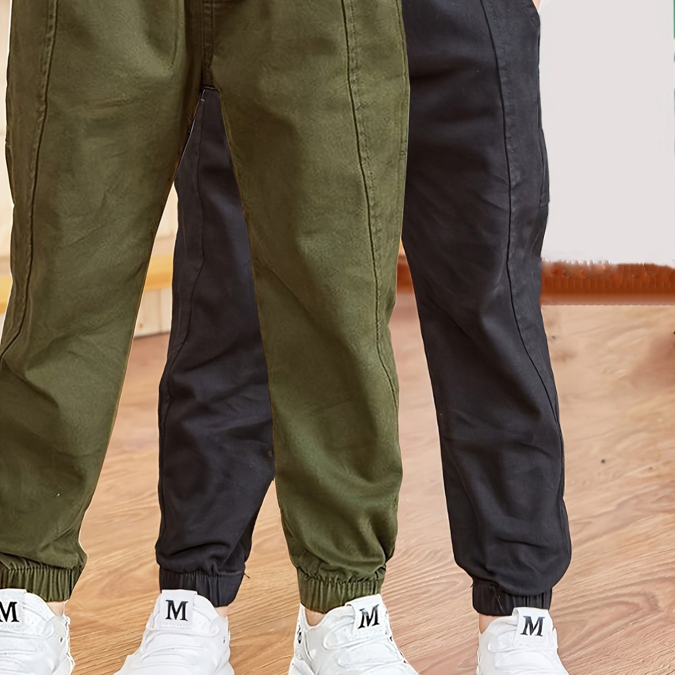 Image of 2pcs Boys Casual Overalls With Elastic Waistband Design - Hiking Pants, Solid Color Slim Pants, Suitable For Outdoor Leisure Sports Dance Wear And Autumn . 4349200334