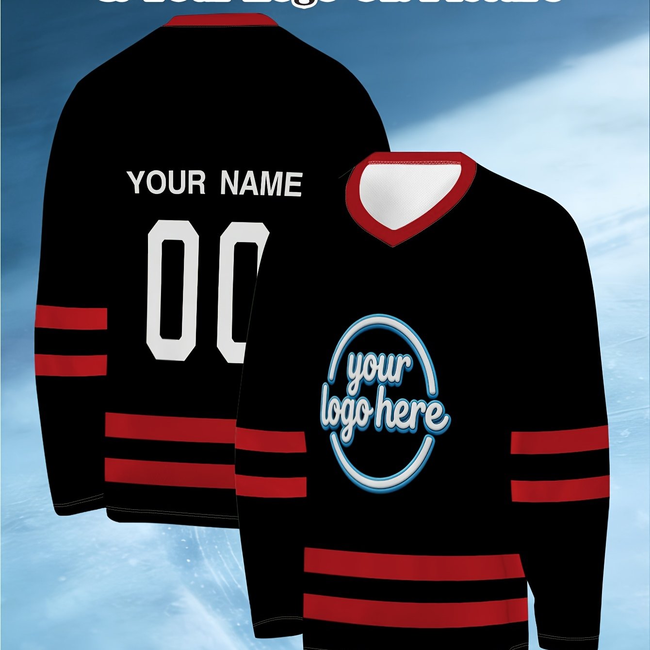 TEMU Eén aanpasbaar hockeyshirt voor heren - Personaliseer je teamnaam en nummer, kleurblokontwerp, hockeyshirt met V-hals en lange mouwen, geschikt